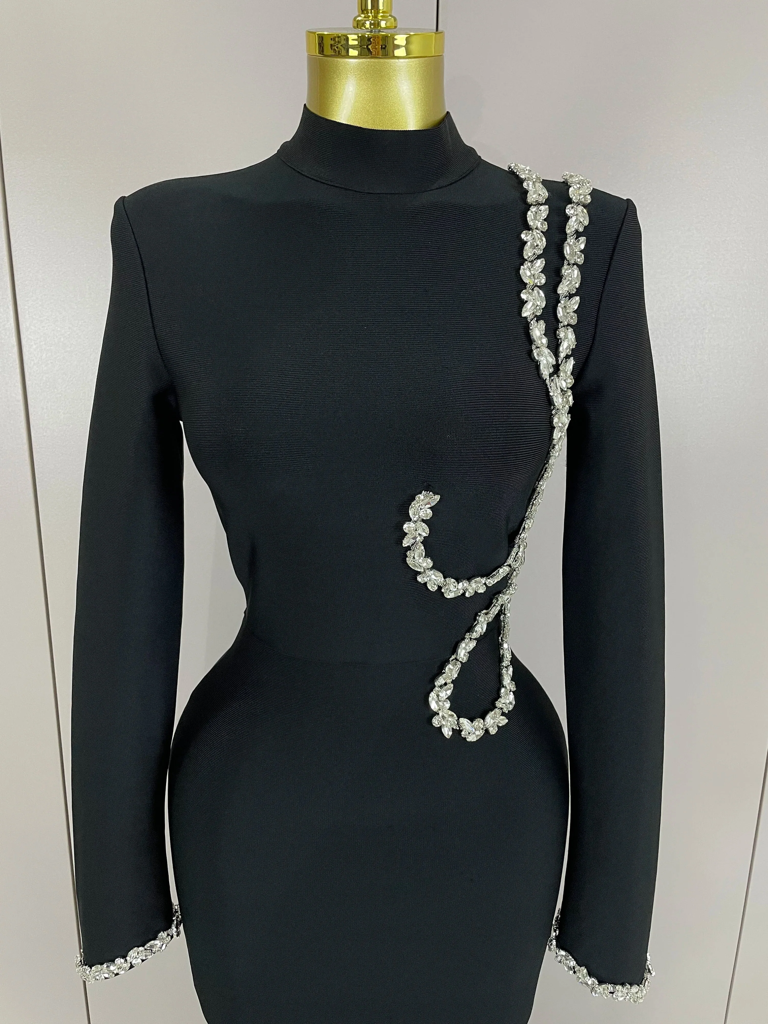 Sexy Long Sleeve Diamonds Maxi Long Bodycon Bandage Dress  Women Celebrity Elegant Evening Party Luxury Birthday Dresses - Image 5