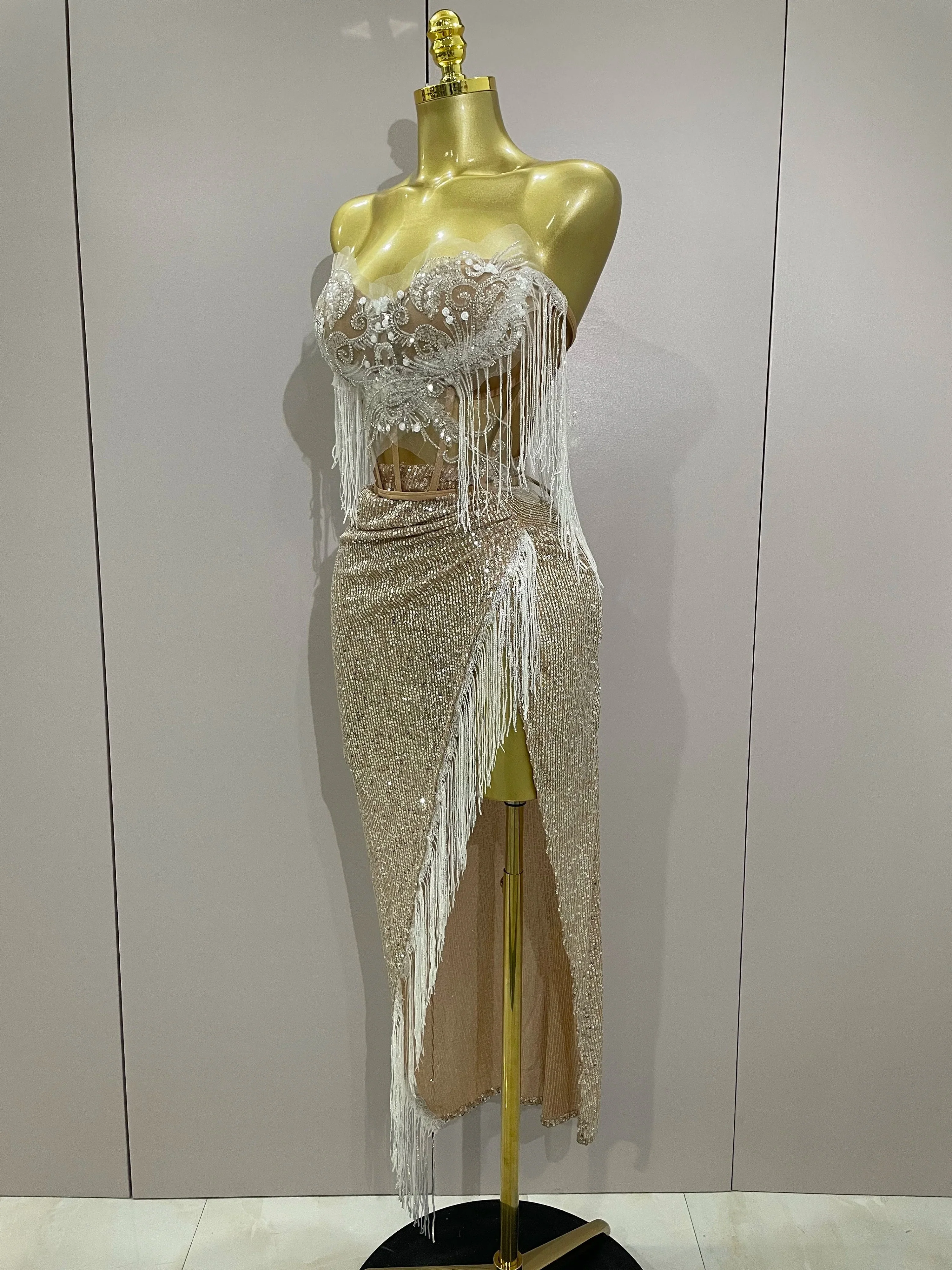 Sexy Luxury Sparkly Sequin Tassel Two Piece Set  Women Evening Party Birthday Singer Performan Costume Nightclub Girl Outfit - Image 2
