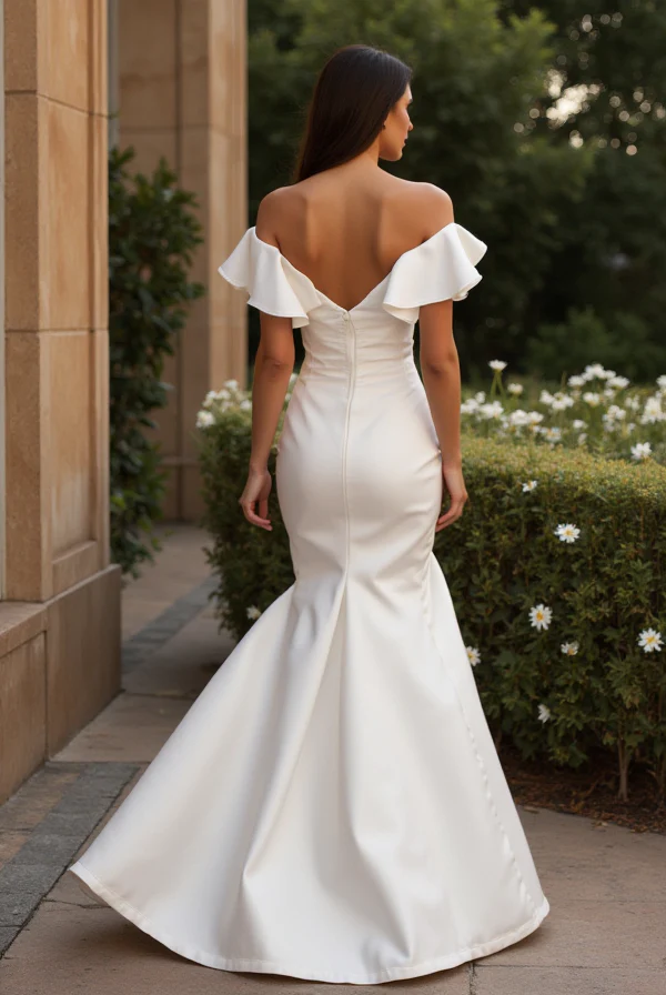 Sexy White Mermaid Wedding Dress with a Deep Cut-Out Back for a Modern Feel - Image 3