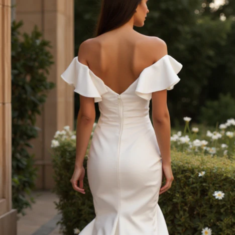 Sexy White Mermaid Wedding Dress with a Deep Cut-Out Back for a Modern Feel - Image 5