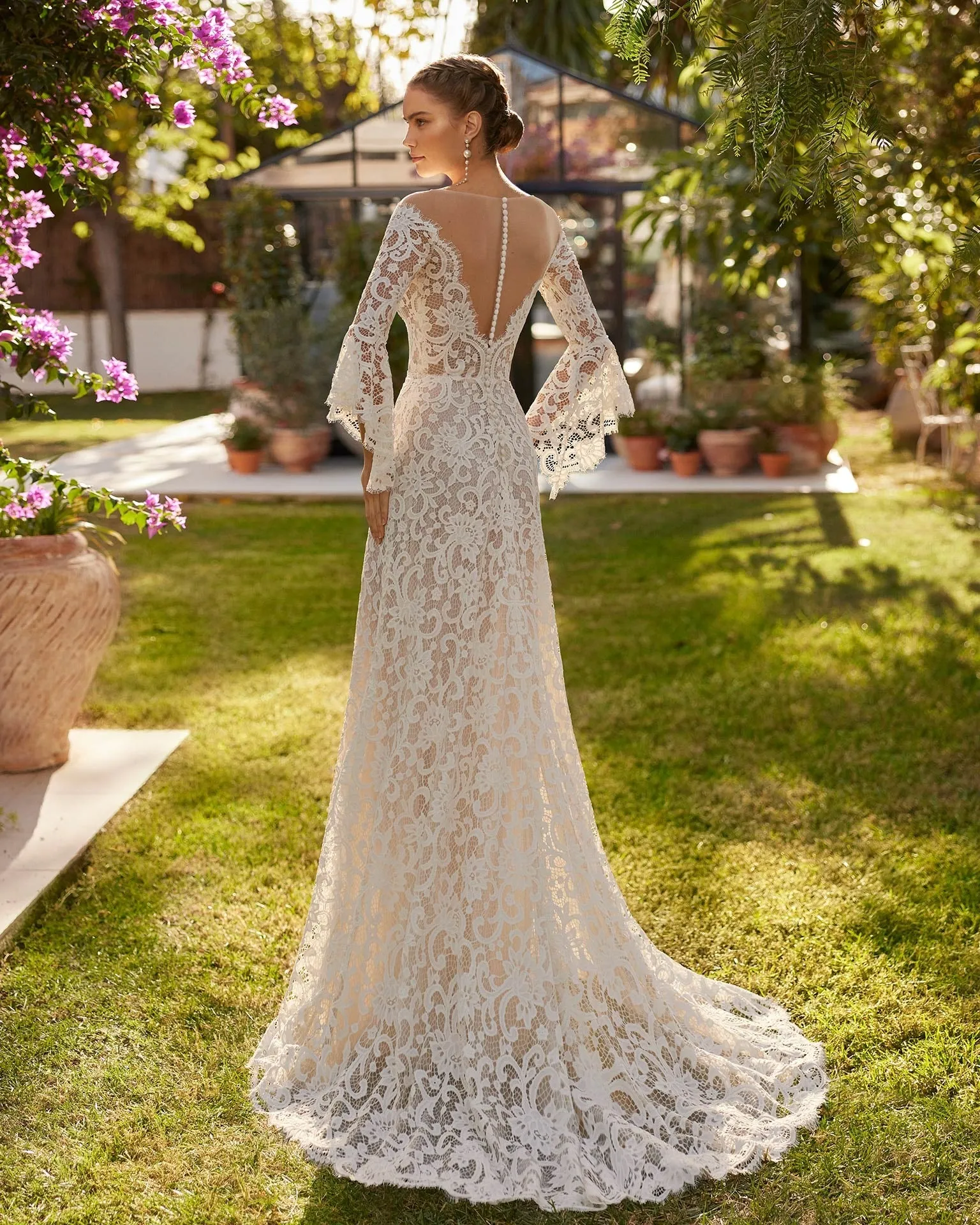 Long Ruffle Sleeve Wedding Dress with Lace Vestido De Novia Modern Mermaid Satin Princess Gown Bow Court Train Dress - Image 2