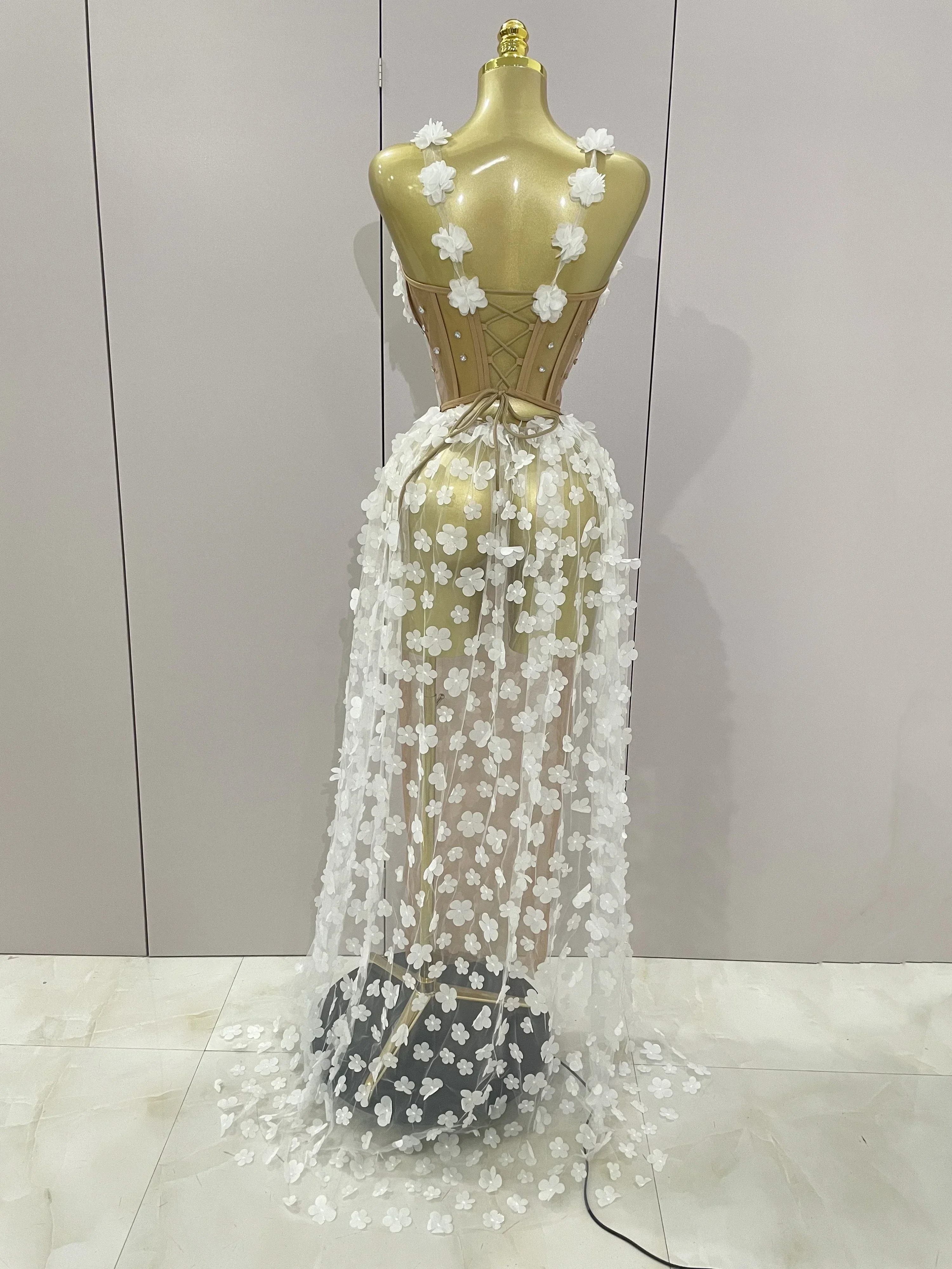 Sexy Mesh See Through Flowers Backless Long Dress  Women Elegant Party Wedding Celebrate Evening Gown Prom Hotwife Outfit - Image 3