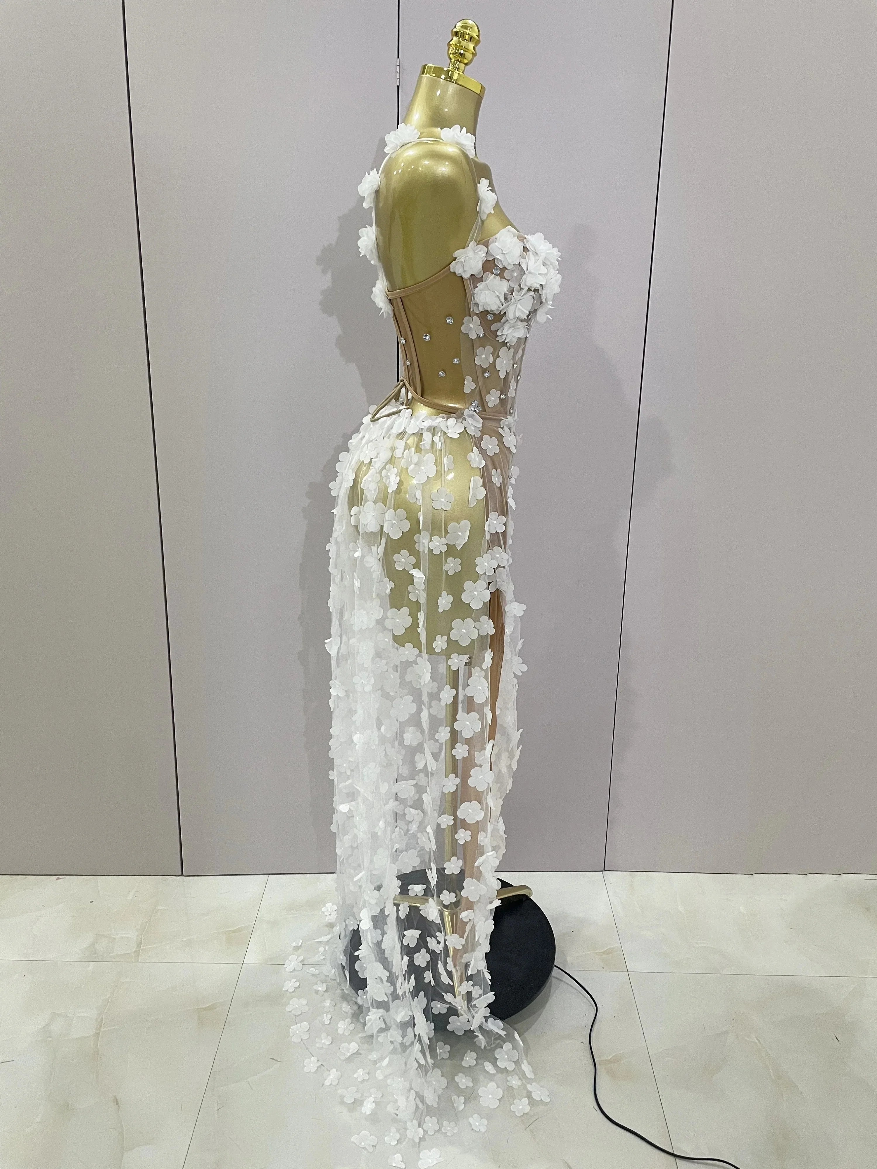 Sexy Mesh See Through Flowers Backless Long Dress  Women Elegant Party Wedding Celebrate Evening Gown Prom Hotwife Outfit - Image 4