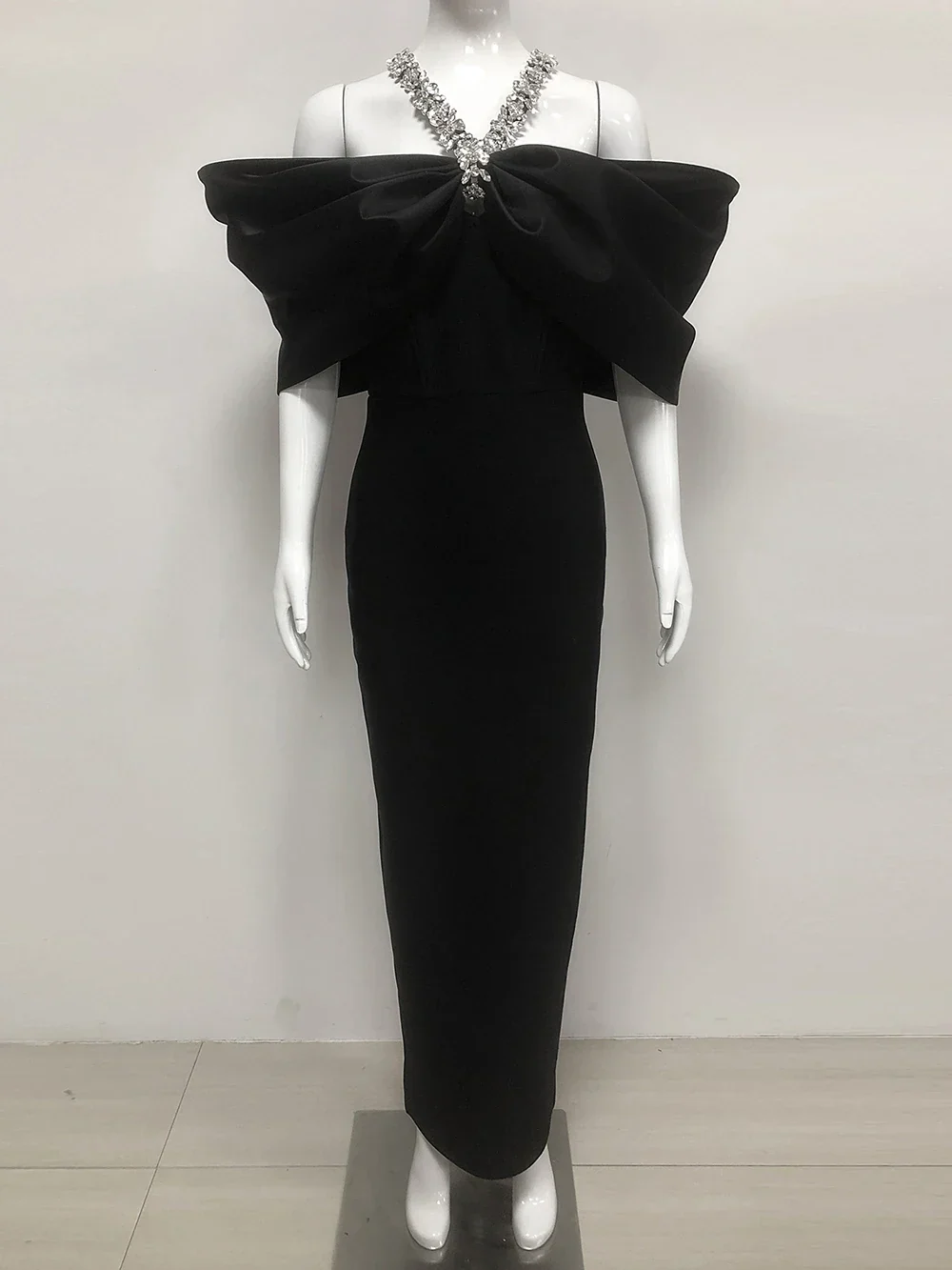 Sexy Off Shoulder Diamond Elegant Celebrity Evening Cocktail Tight Bandage Long Dress Women'S Spaghetti Strap Party Gowns - Image 2