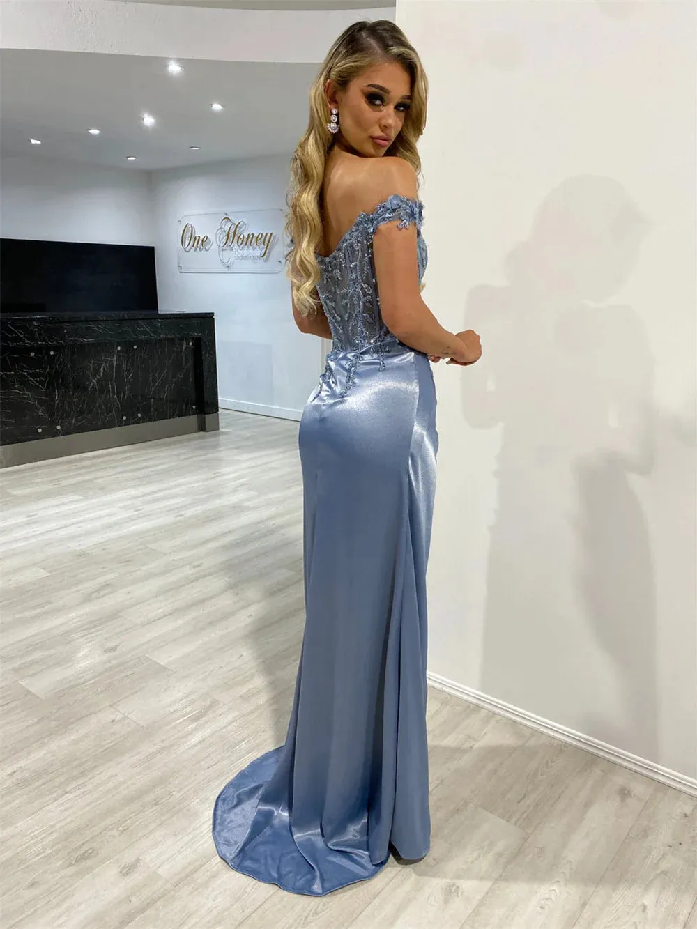 Sexy Off Shoulder Mermaid Prom Dress Gliiter Sequins On Top فساتين سهره فاخره Shiny Flower Fishtail Vestidos De Noche - Image 4