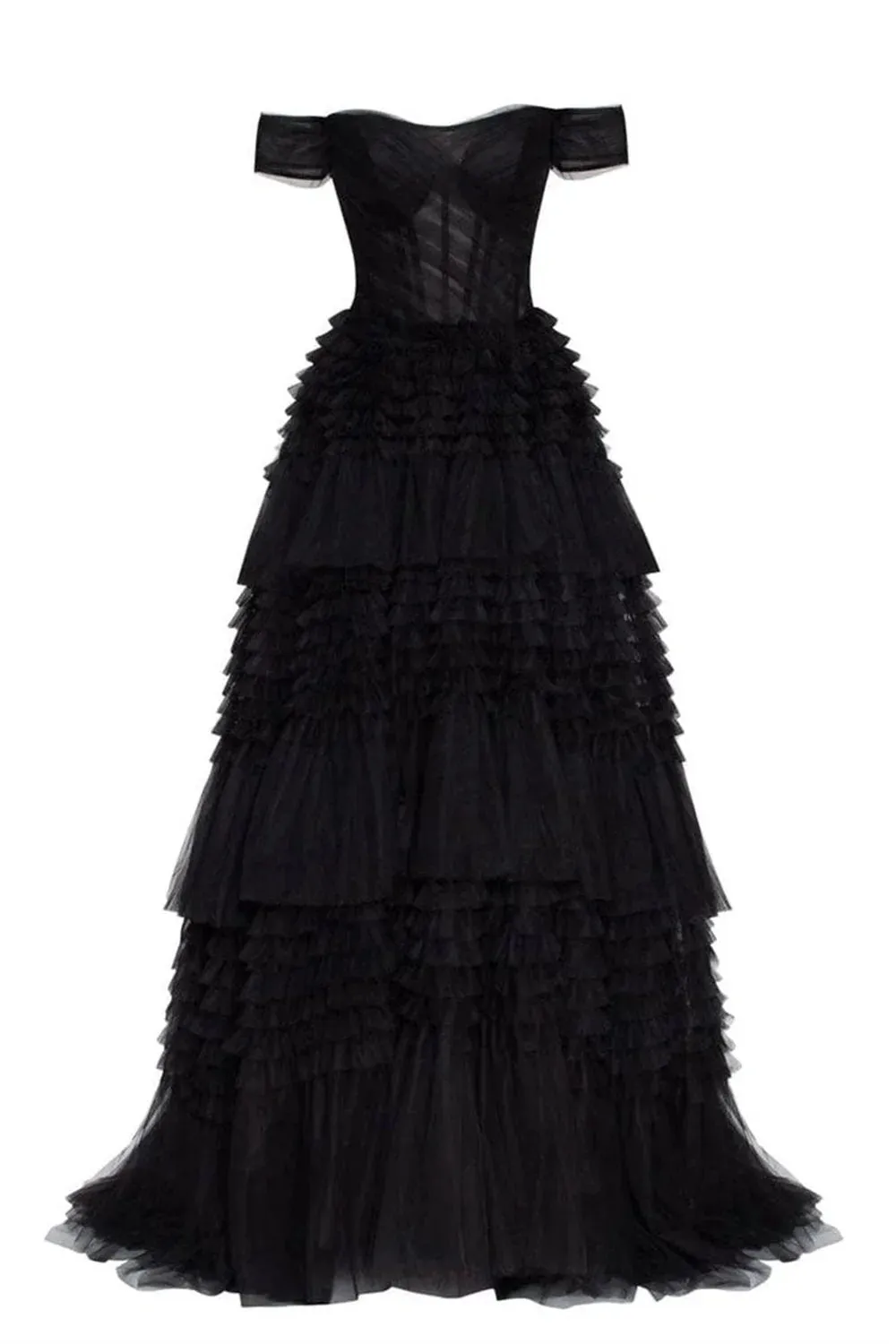 Sexy Off Shoulder Prom Dress Black Multilayer فستان حفلات الزفاف Luxury Ball Gown Tulle Puffy Robes De Soirée - Image 5