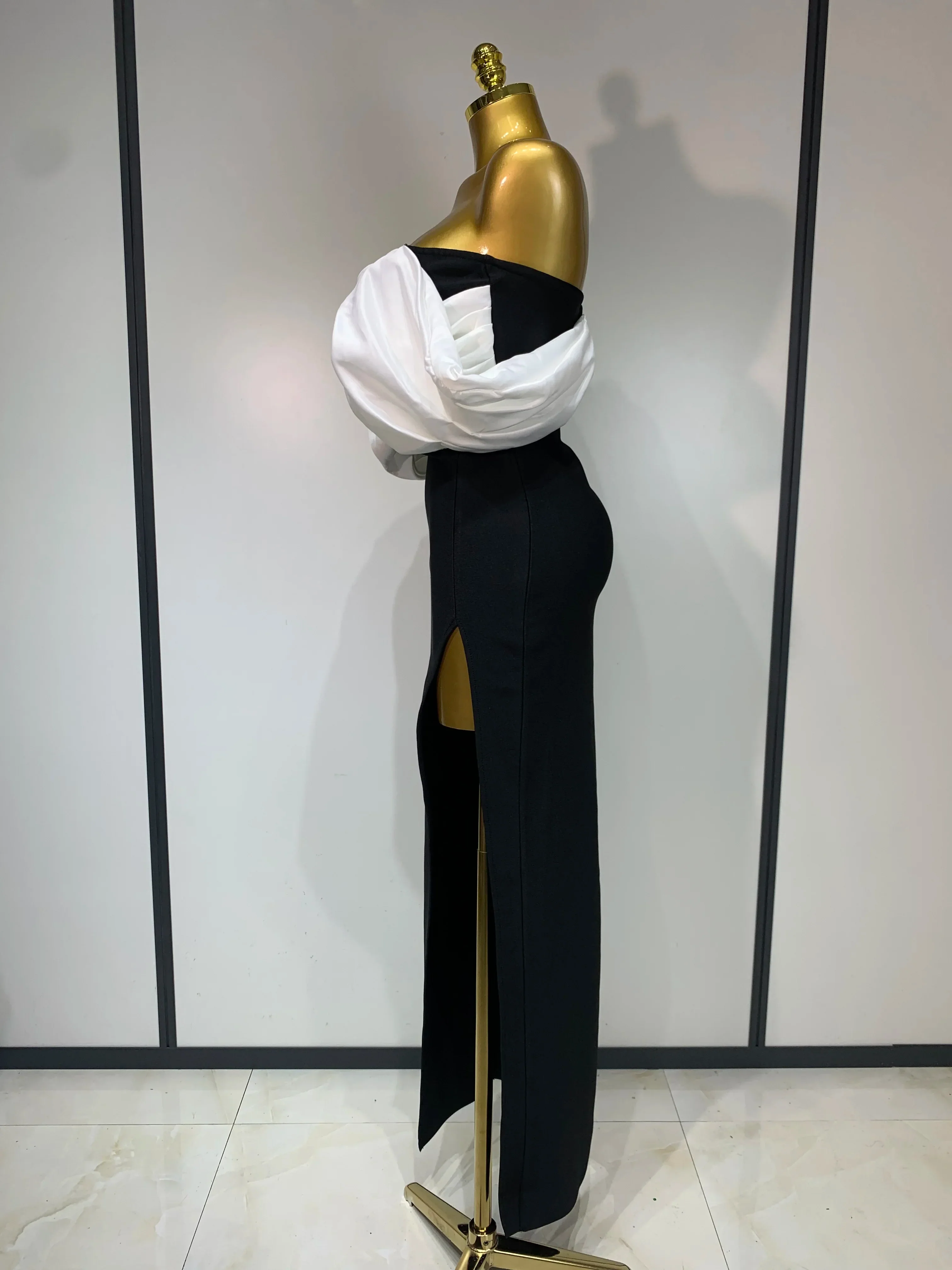 Sexy Off Shoulder Satin Patchwork Ruched Bodycon Bandage Maxi Dresses Women Elegant Celebrity Evening Party Birthday Dresses - Image 3