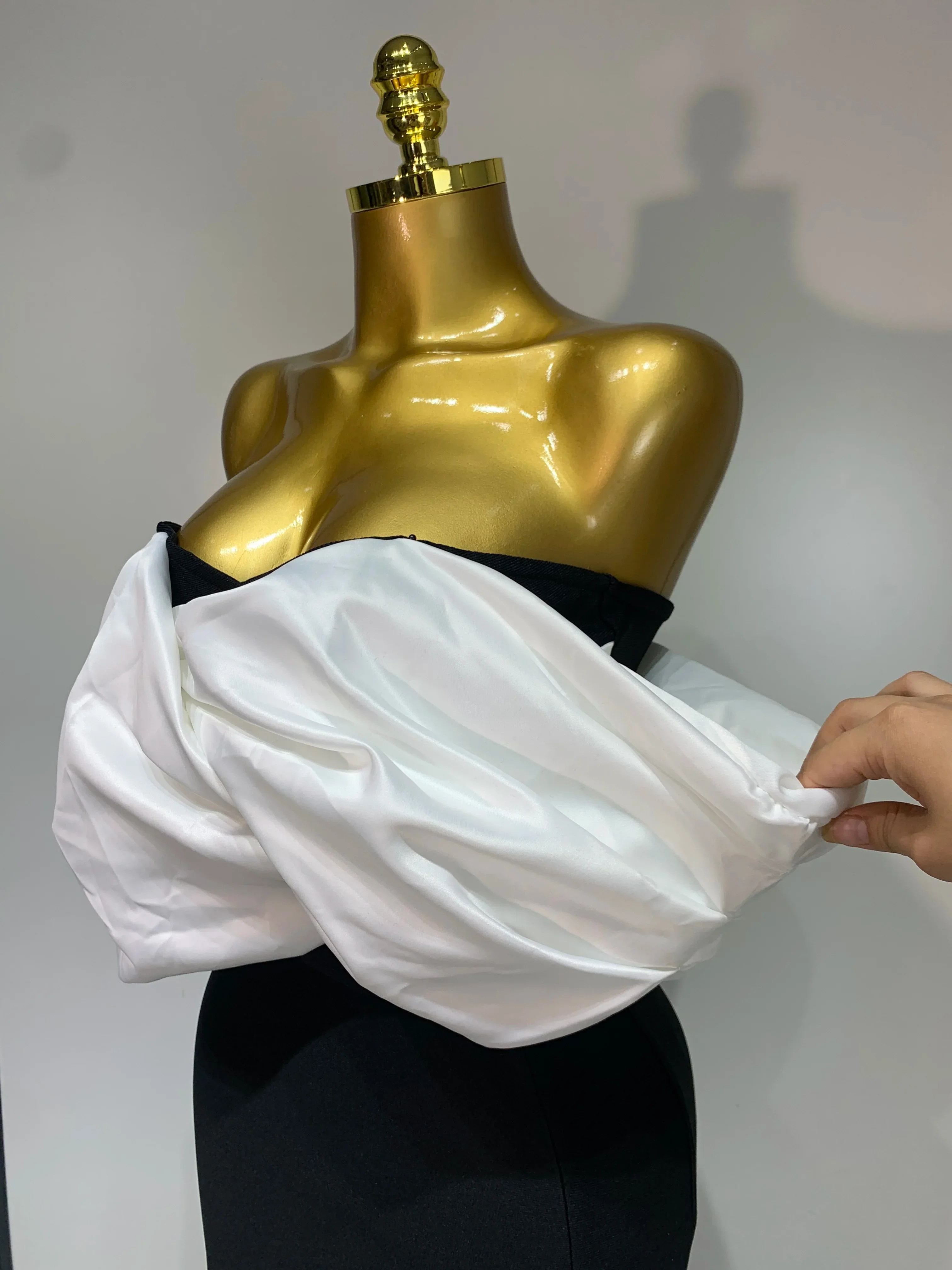 Sexy Off Shoulder Satin Patchwork Ruched Bodycon Bandage Maxi Dresses Women Elegant Celebrity Evening Party Birthday Dresses - Image 5