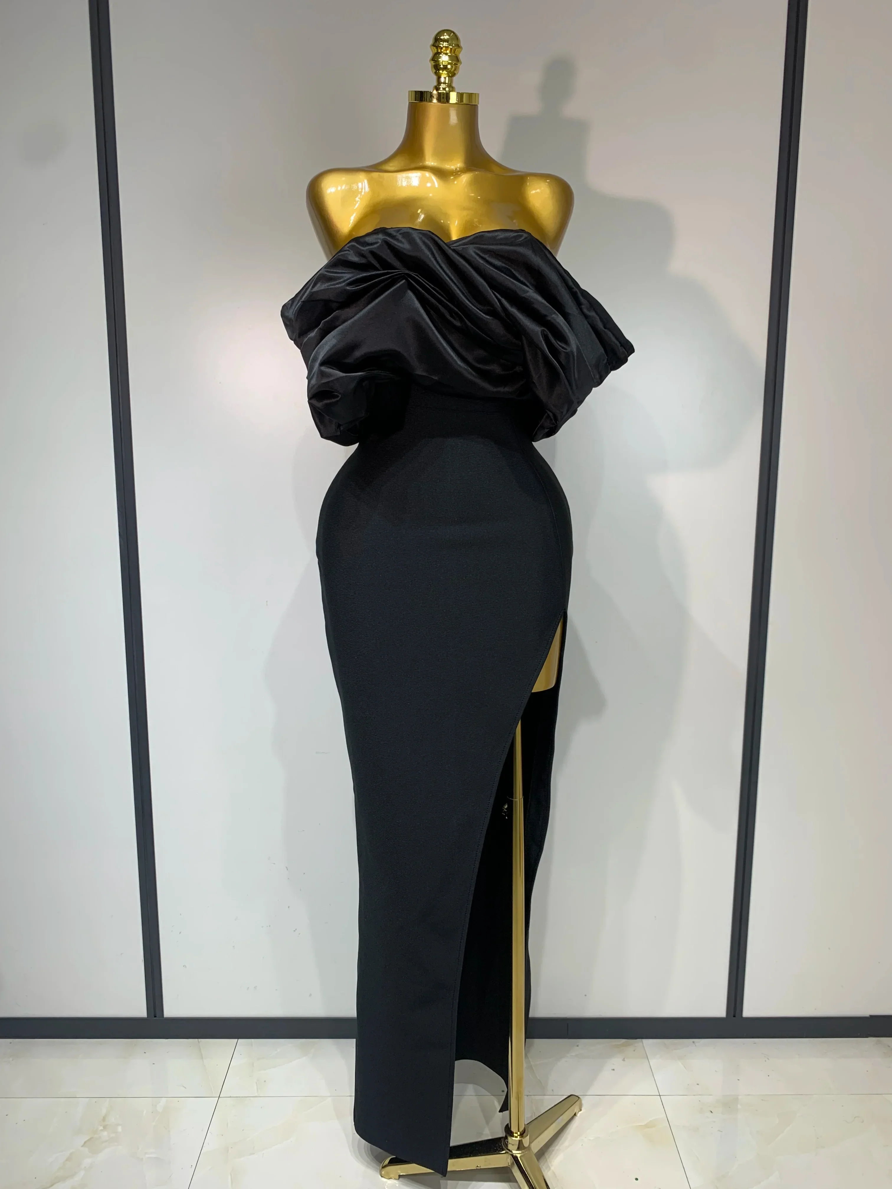 Sexy Off Shoulder Satin Patchwork Ruched Bodycon Bandage Maxi Dresses Women Elegant Celebrity Evening Party Birthday Dresses - Image 7
