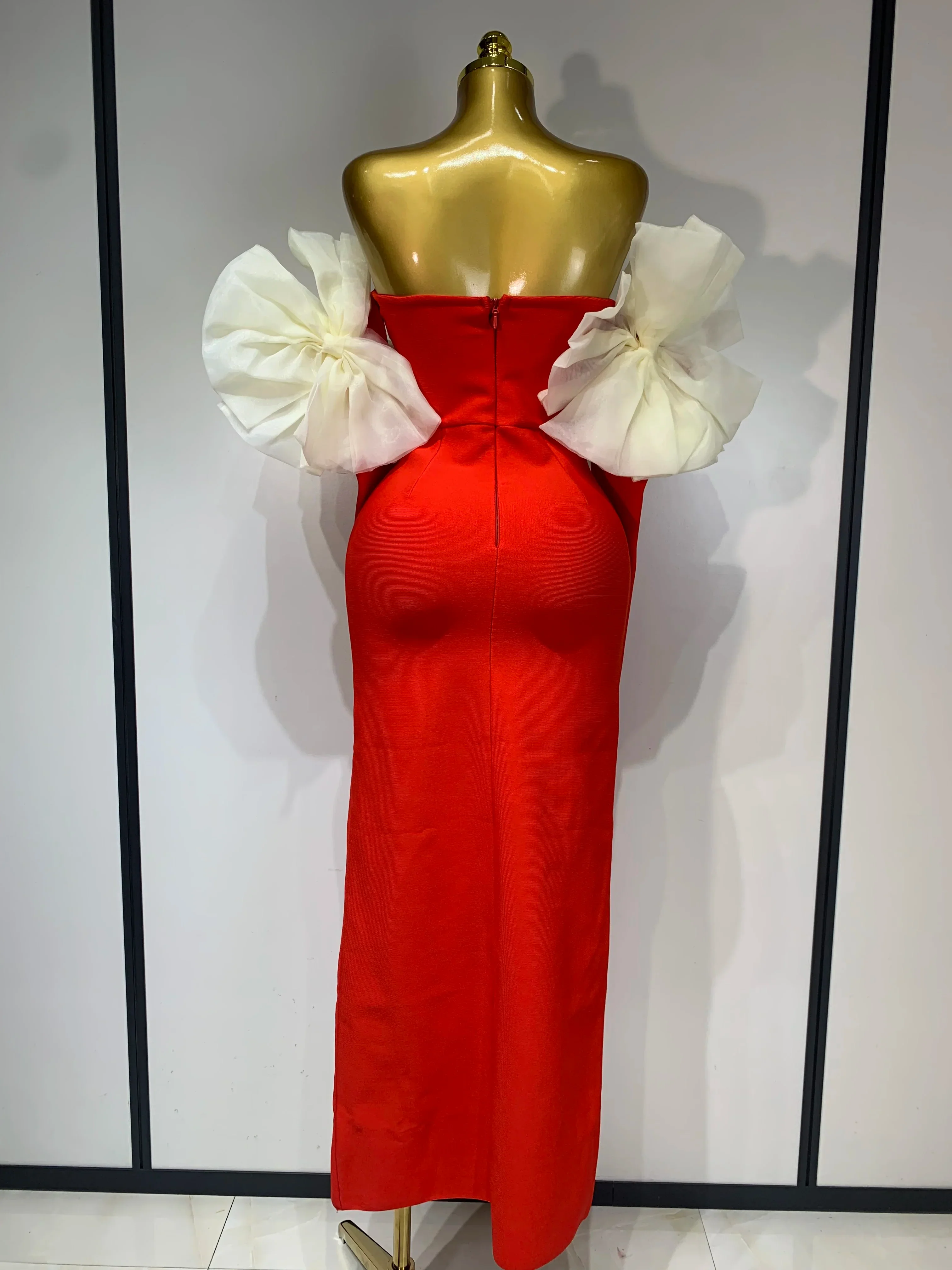 Sexy Off Shoulder Women Red Bodycon Bandage Dress Long Sleeved Celebrity Elegant Backless Dress Luxury Birthday Dresses - Image 4