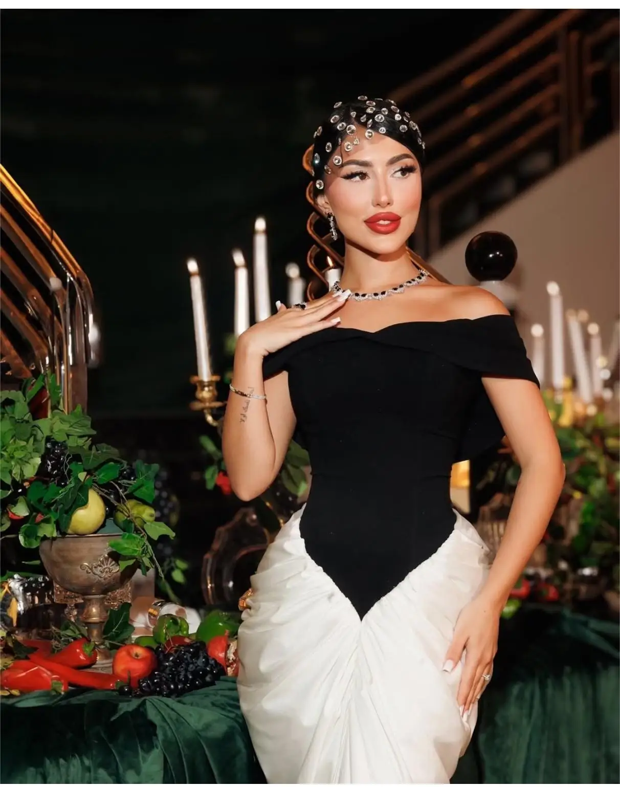 Sexy Off The Shoulder Package Hips Black Patchwork White Floor Length Dress Graceful Woman Party Dress Cocktail Party Outfit - Image 4