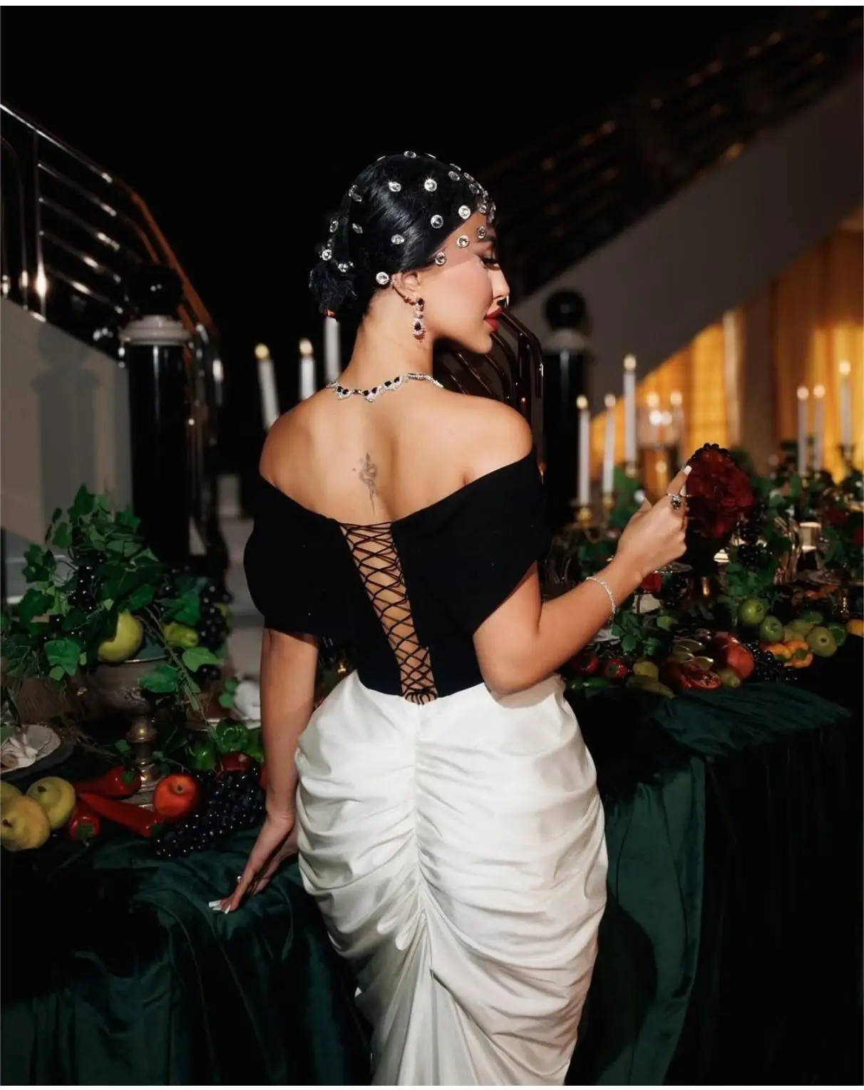 Sexy Off The Shoulder Package Hips Black Patchwork White Floor Length Dress Graceful Woman Party Dress Cocktail Party Outfit - Image 5