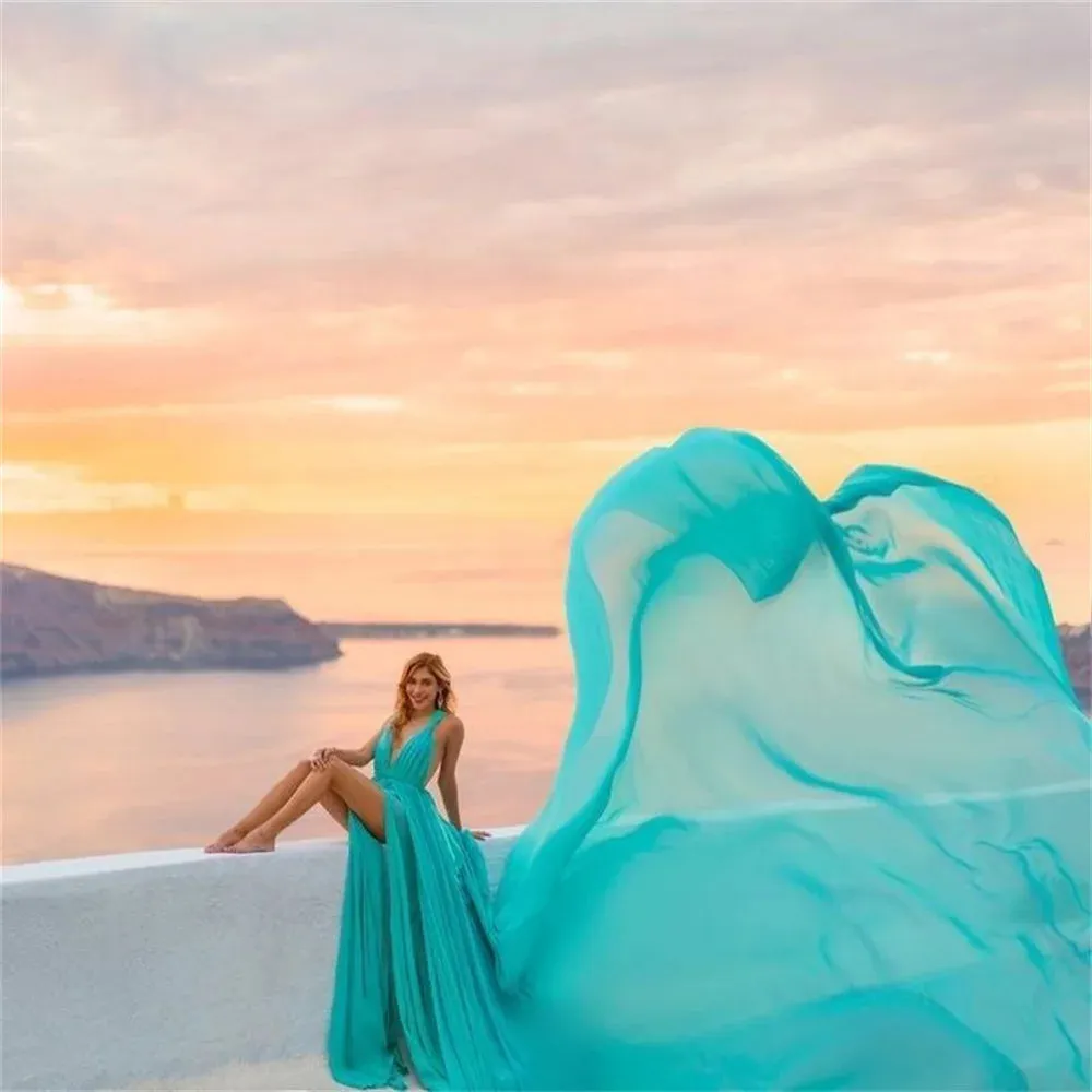 Sexy Open Back Prom Dress Flying Green Side Split Vestidos De Noche 30D Chiffon light Sweep Train فساتين مناسبة رسمية - Image 6