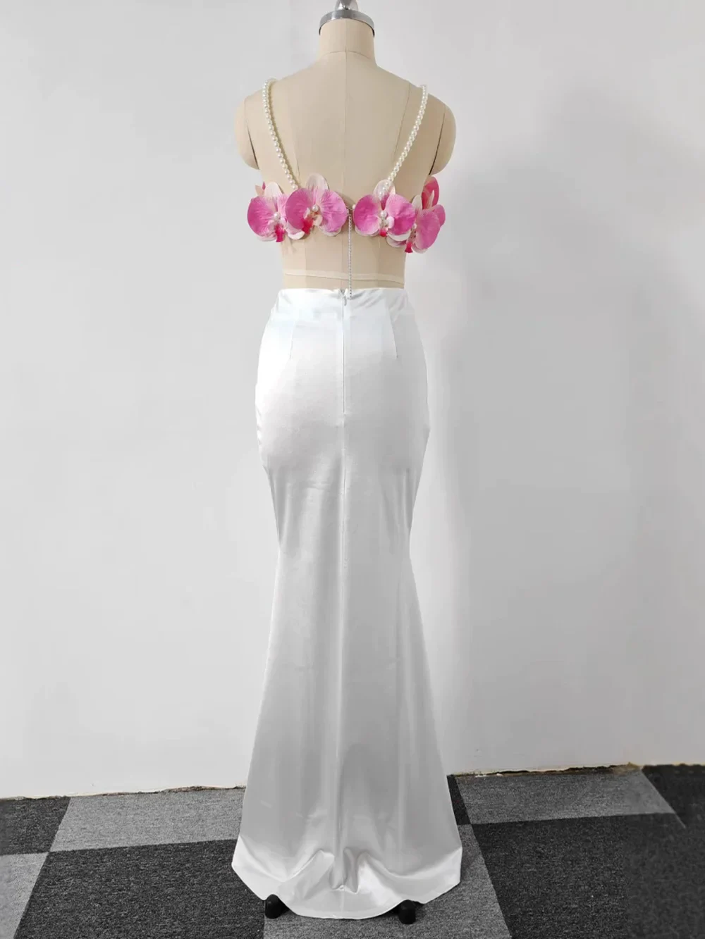 Sexy Pearl Flower Pearl Flower + Long Skirt Set Women Backless Wedding Holiday Party Lady Elegant Outfits Summer New - Image 3