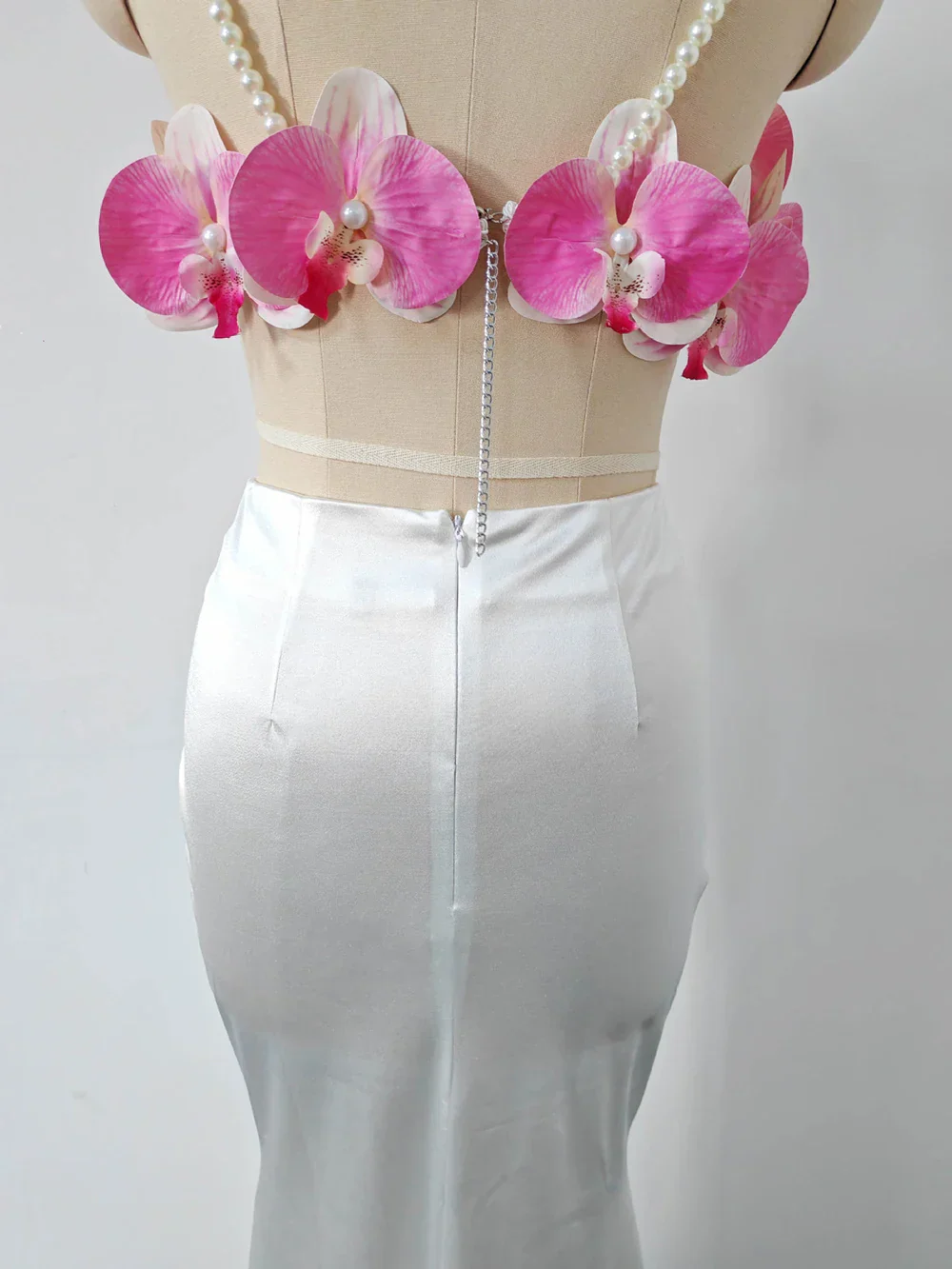 Sexy Pearl Flower Pearl Flower + Long Skirt Set Women Backless Wedding Holiday Party Lady Elegant Outfits Summer New - Image 5