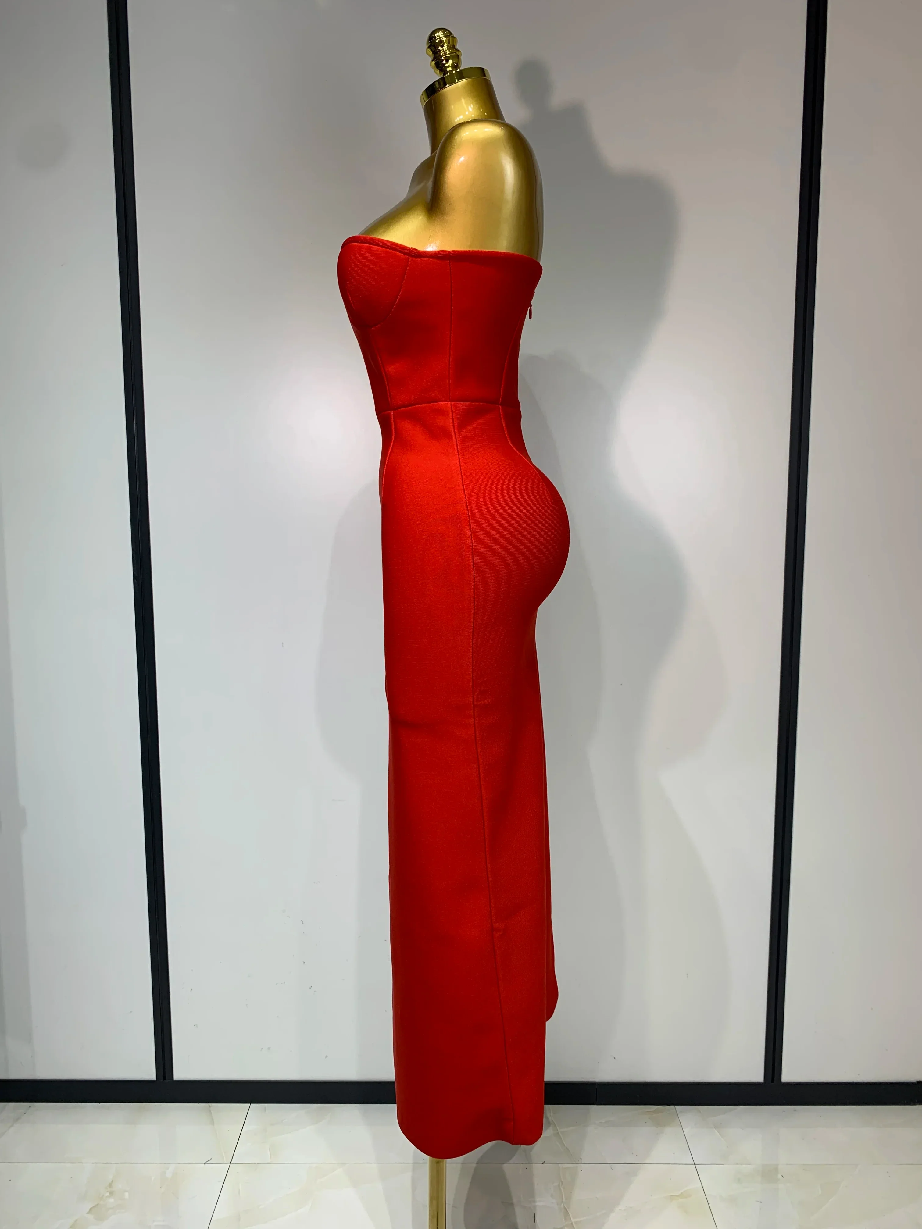 Sexy Red Strapless High Split Long Bandage Dress Luxury Birthday Dress Women Backless Bodycon Dresses Elegant Evening Party Gown - Image 4