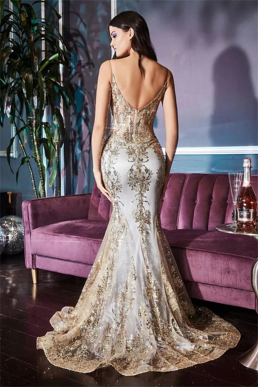 Sexy Sequins Lace فساتين السهرة Embroidery Fishtail Vestidos De Noche Romantic Spaghetti Strap Mermaid Prom Dresses - Image 11