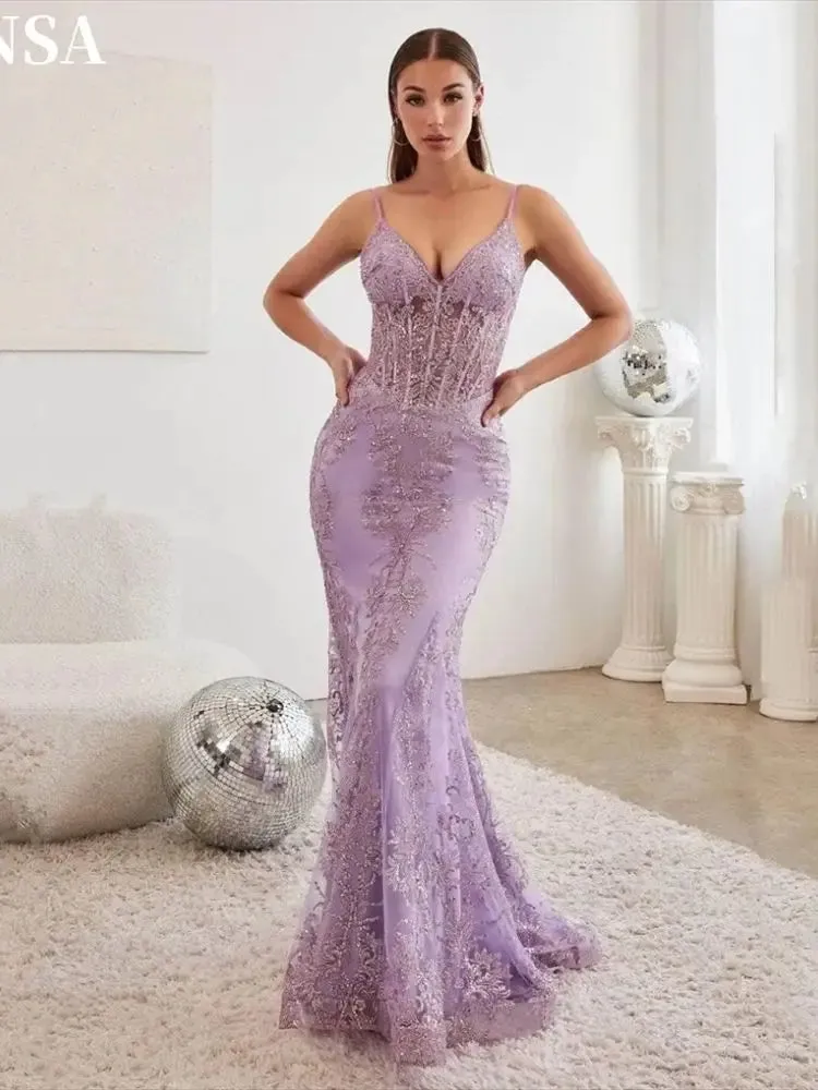 Sexy Sequins Lace فساتين السهرة Embroidery Fishtail Vestidos De Noche Romantic Spaghetti Strap Mermaid Prom Dresses - Image 12