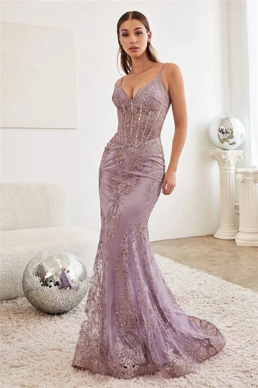 Sexy Sequins Lace فساتين السهرة Embroidery Fishtail Vestidos De Noche Romantic Spaghetti Strap Mermaid Prom Dresses - Image 5