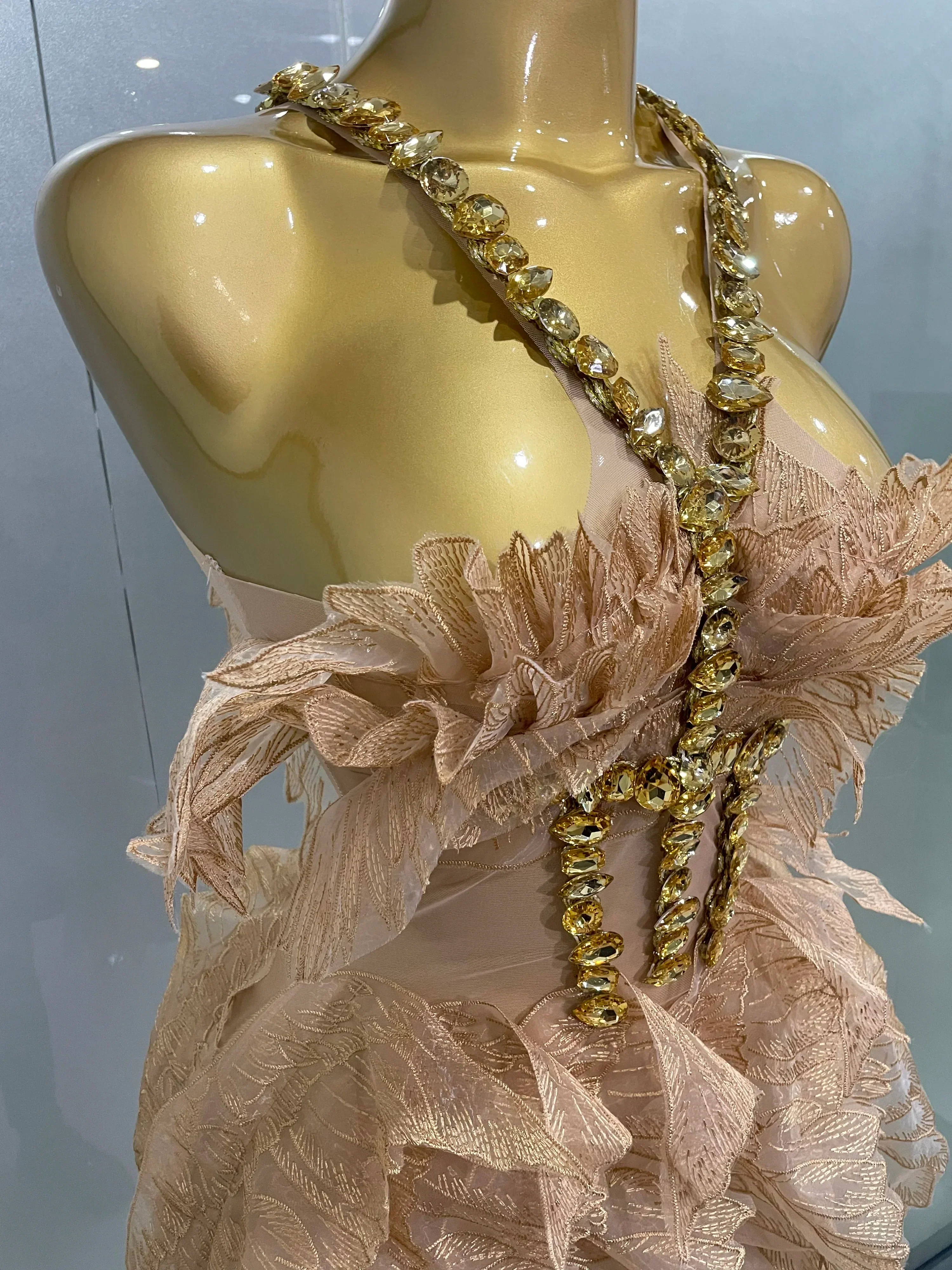 Sexy Shining Gold Crystal Transparent Wings Mini Dress Women Birthday Party Bar Nightclub Singer Stage Performance Costume - Image 3