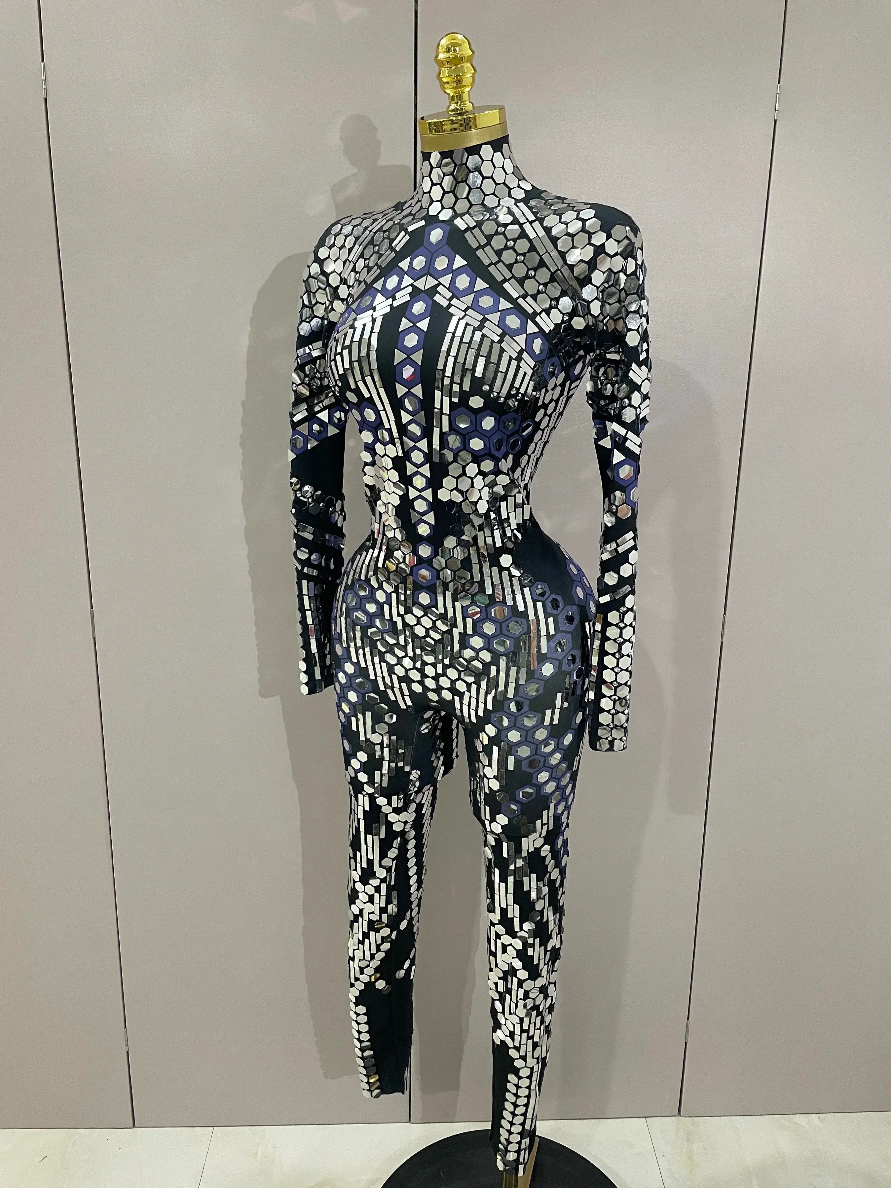 Sexy Shiny Silver Sequins Mirror Black Spandex Jumpsuit  Women Prom Dancer Singer Costume Evening Birthday Show Stage Outfit - Image 2