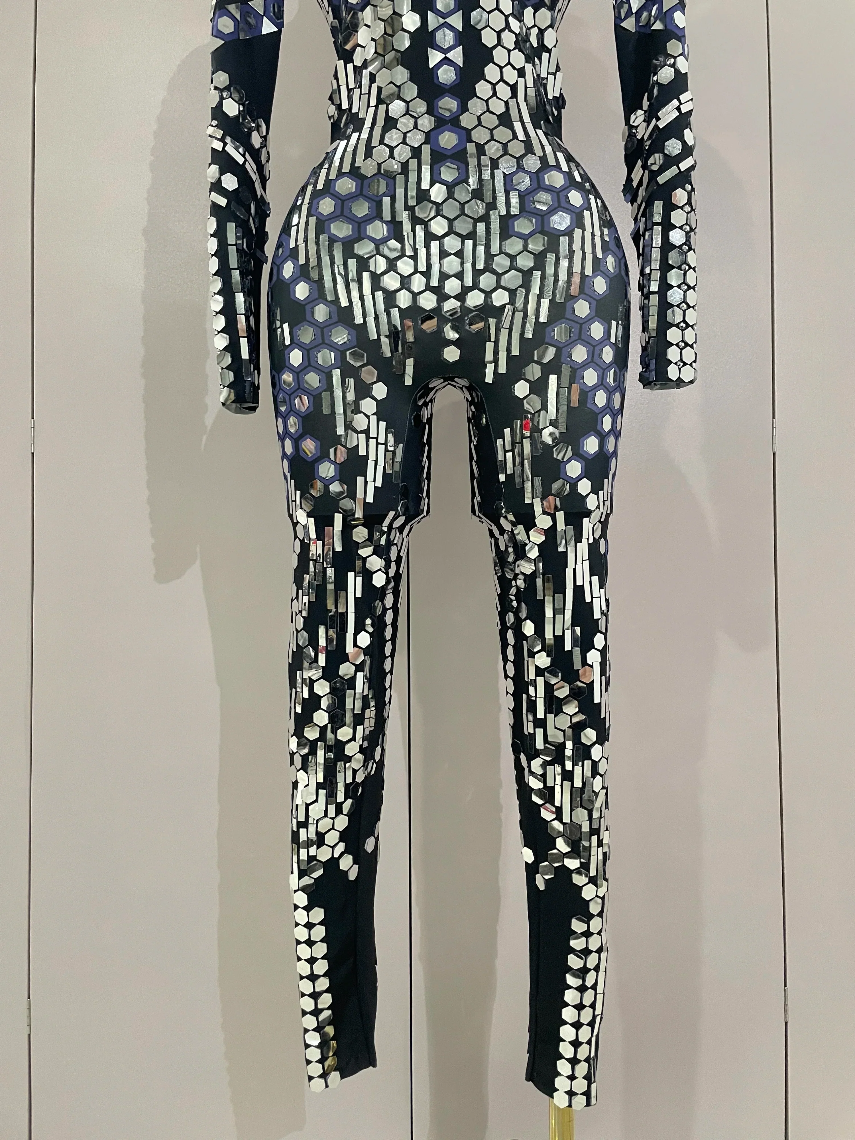 Sexy Shiny Silver Sequins Mirror Black Spandex Jumpsuit  Women Prom Dancer Singer Costume Evening Birthday Show Stage Outfit - Image 6