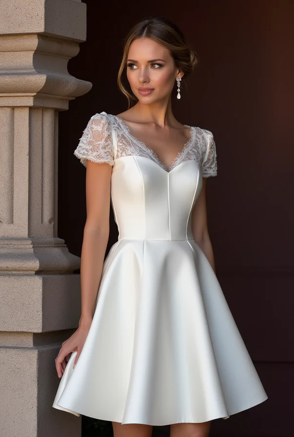 Sexy Short Wedding Dress and Mini Dress with a Sheer Lace Back - Image 2