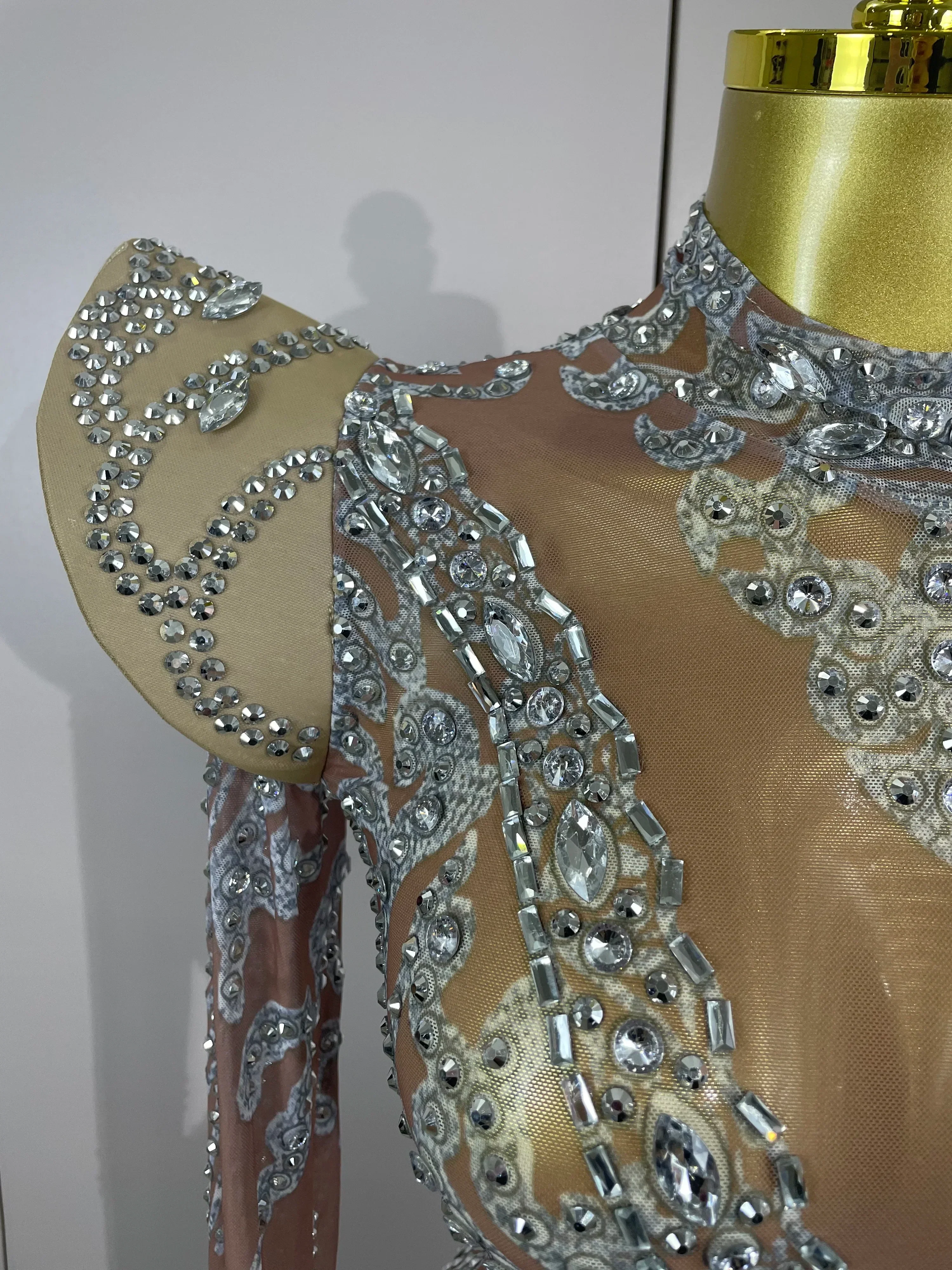 Sexy Singer Stage Drag Queen Costume  Women Shiny Rhinestones Transparent Short Dress Birthday Celebrate Photoshoot Dress - Image 6