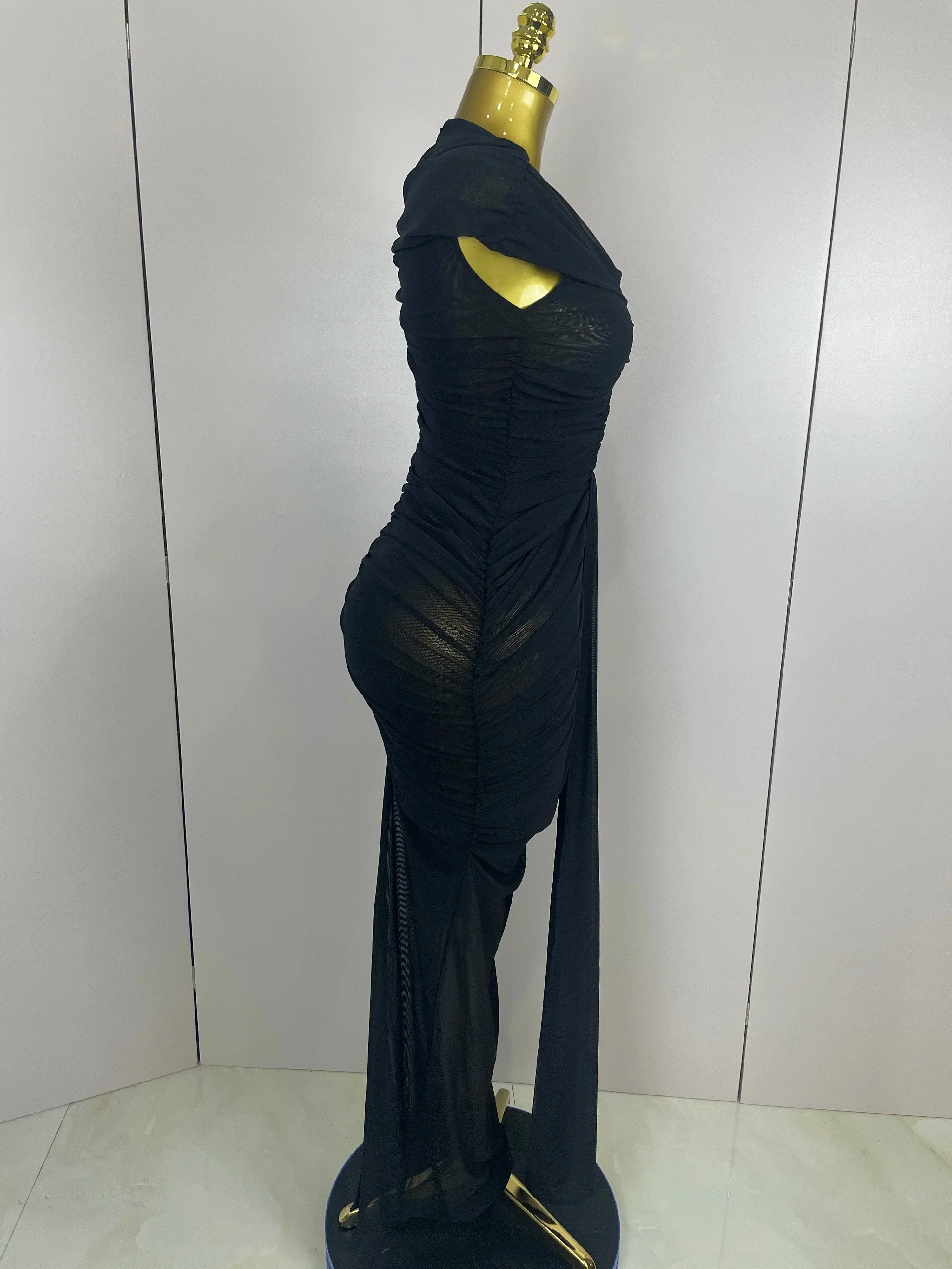 Sexy Sleeveless O-Neck Bodycon Mesh Long Dress  Women Hollow Out Celebrate Fashion Show Celebrity Evening Party Club Dress - Image 4