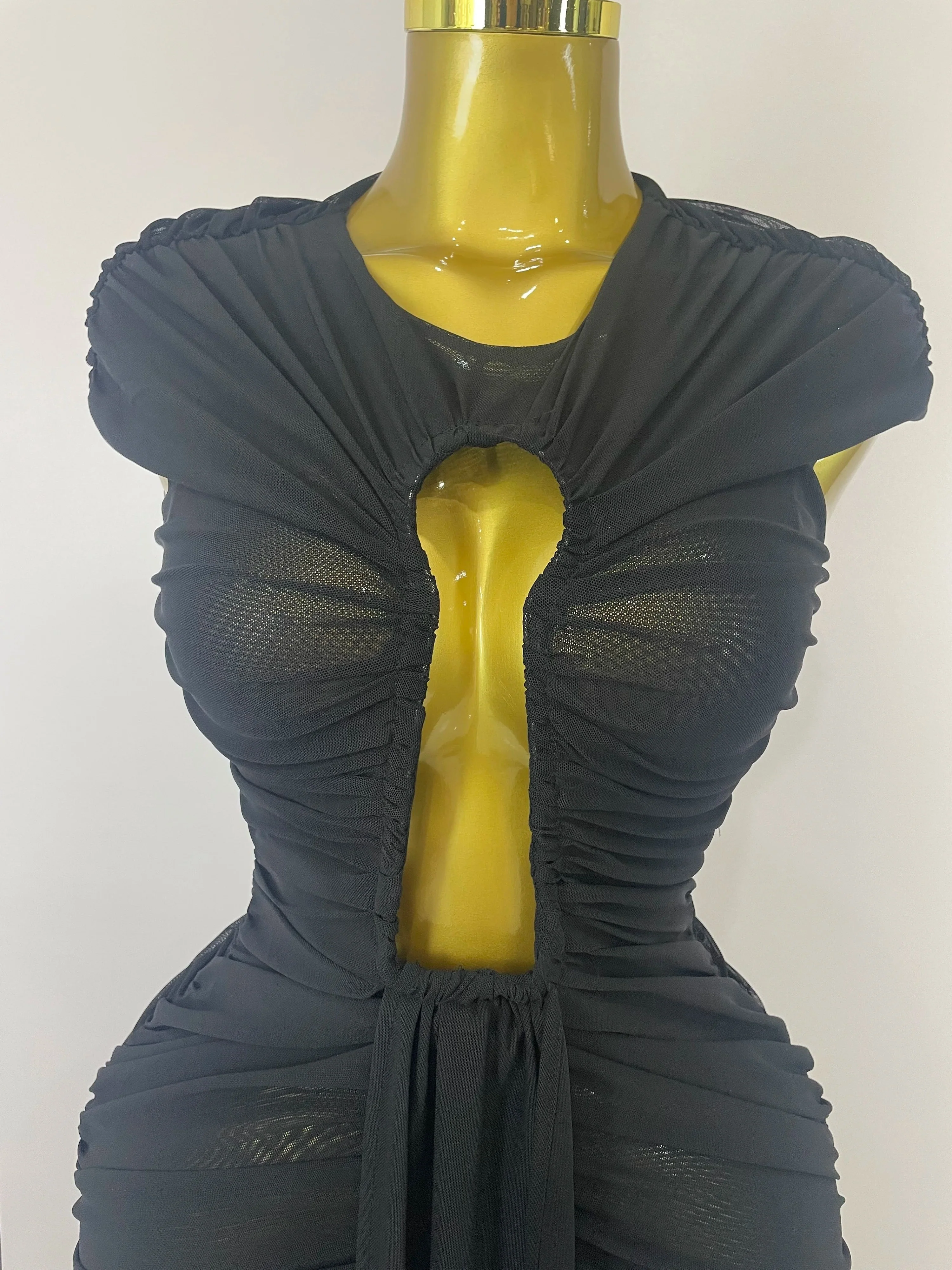 Sexy Sleeveless O-Neck Bodycon Mesh Long Dress  Women Hollow Out Celebrate Fashion Show Celebrity Evening Party Club Dress - Image 5