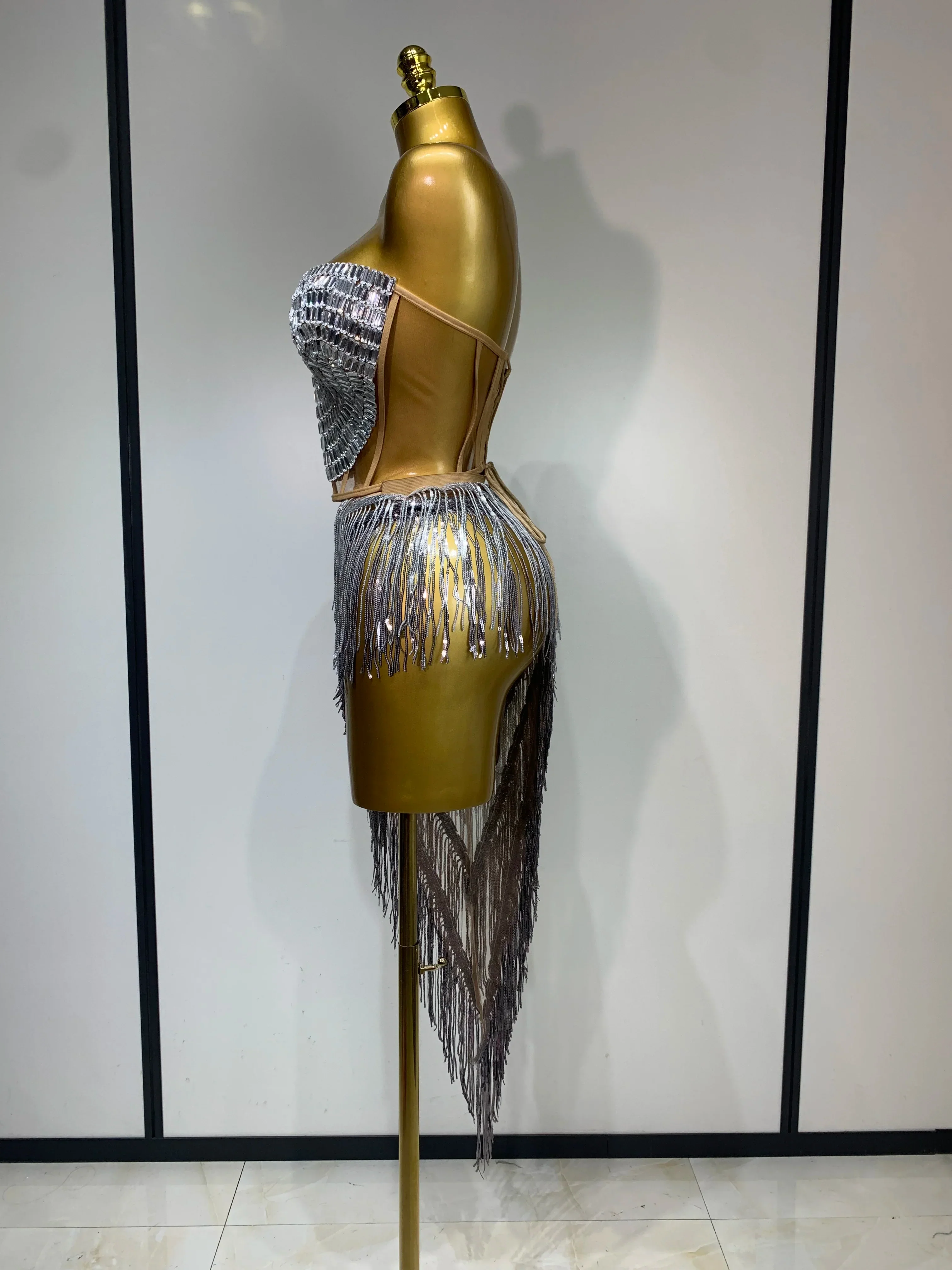 Sexy Sparkly Diamond Tassel Two Piece Set Women Evening Party Luxury Birthday Nightclub Singer Dancer Performan Stage Costume - Image 3