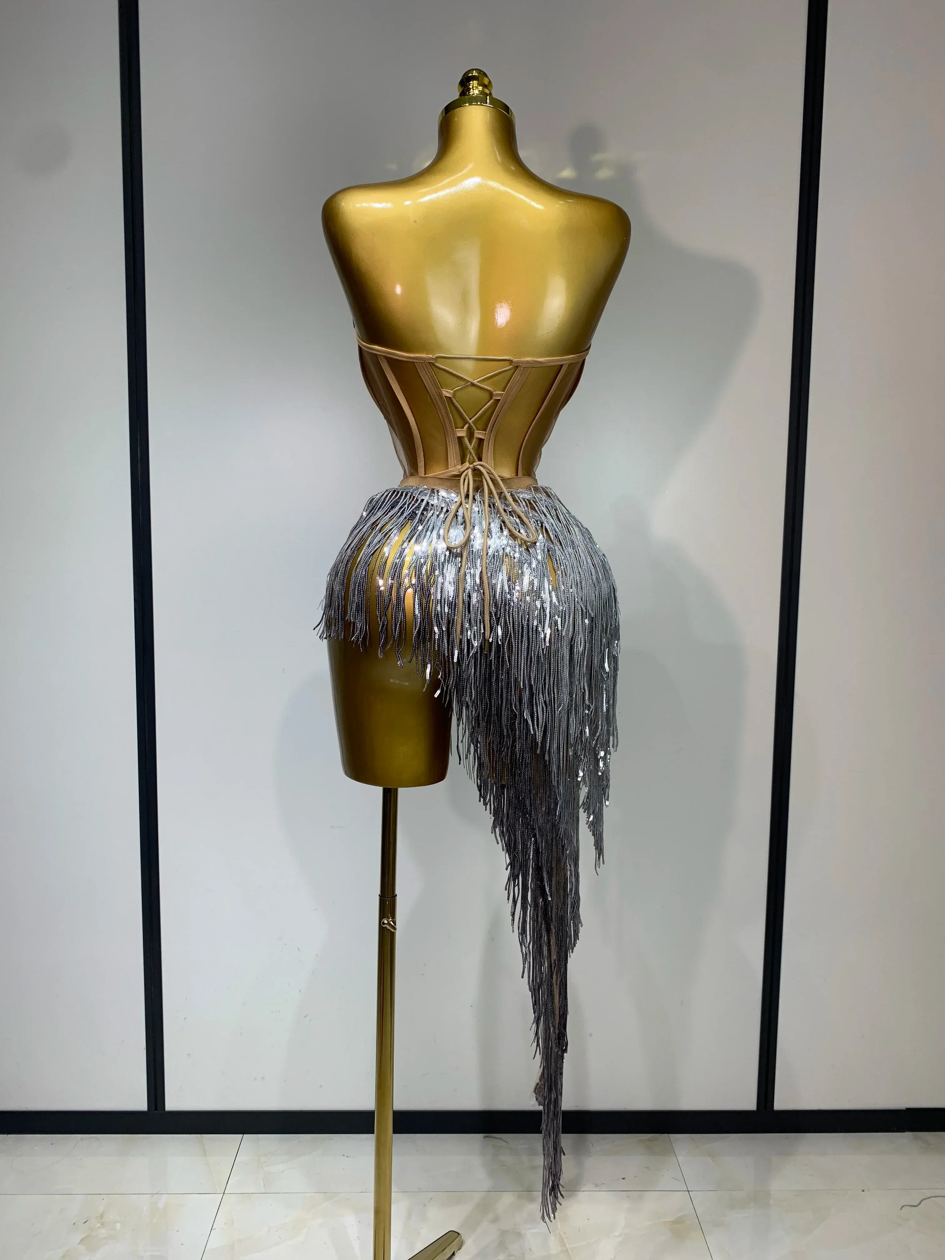 Sexy Sparkly Diamond Tassel Two Piece Set Women Evening Party Luxury Birthday Nightclub Singer Dancer Performan Stage Costume - Image 4