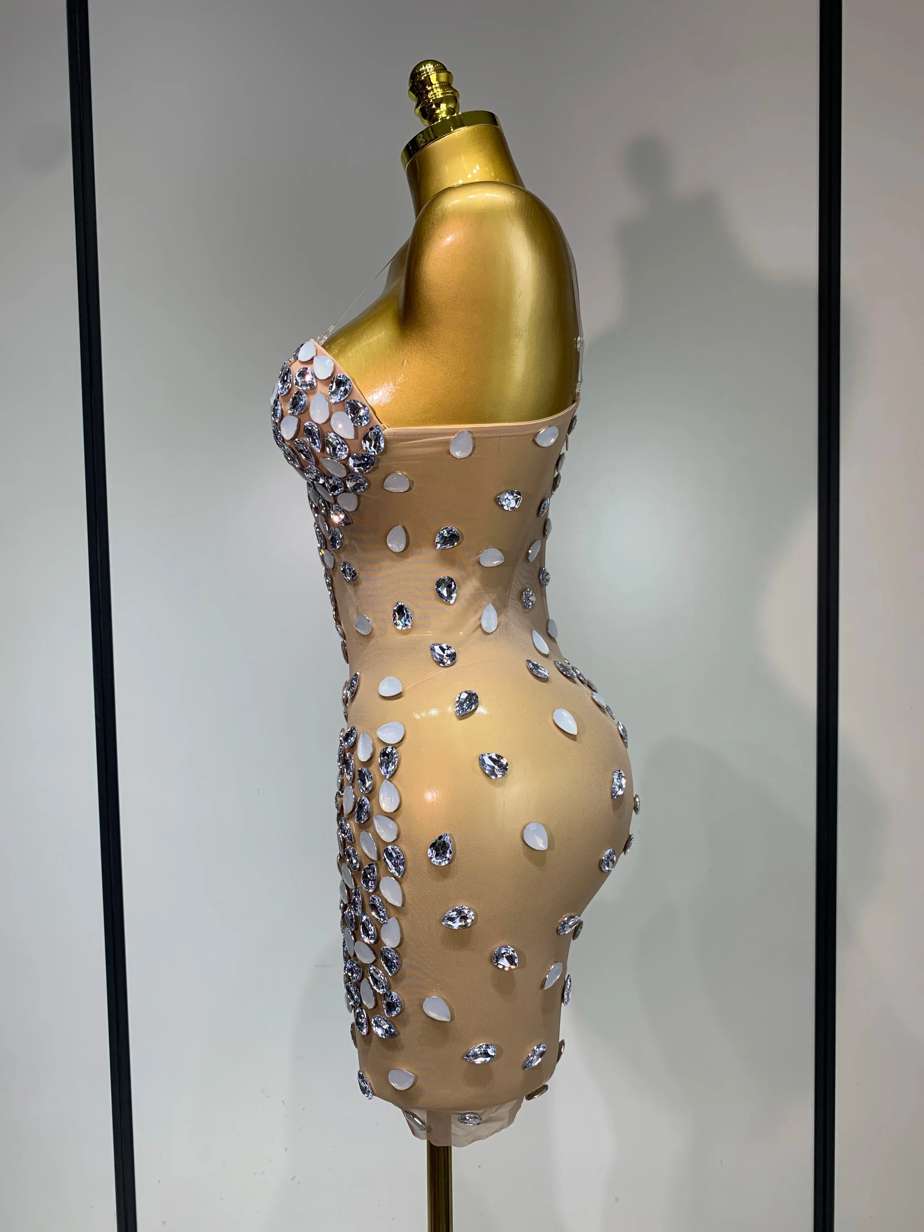 Sexy Sparkly Rhinestone Backless Mini Dress Women Sleeveless Mesh See Through Evening Party Luxury Birthday Gown Stage Outfit - Image 3