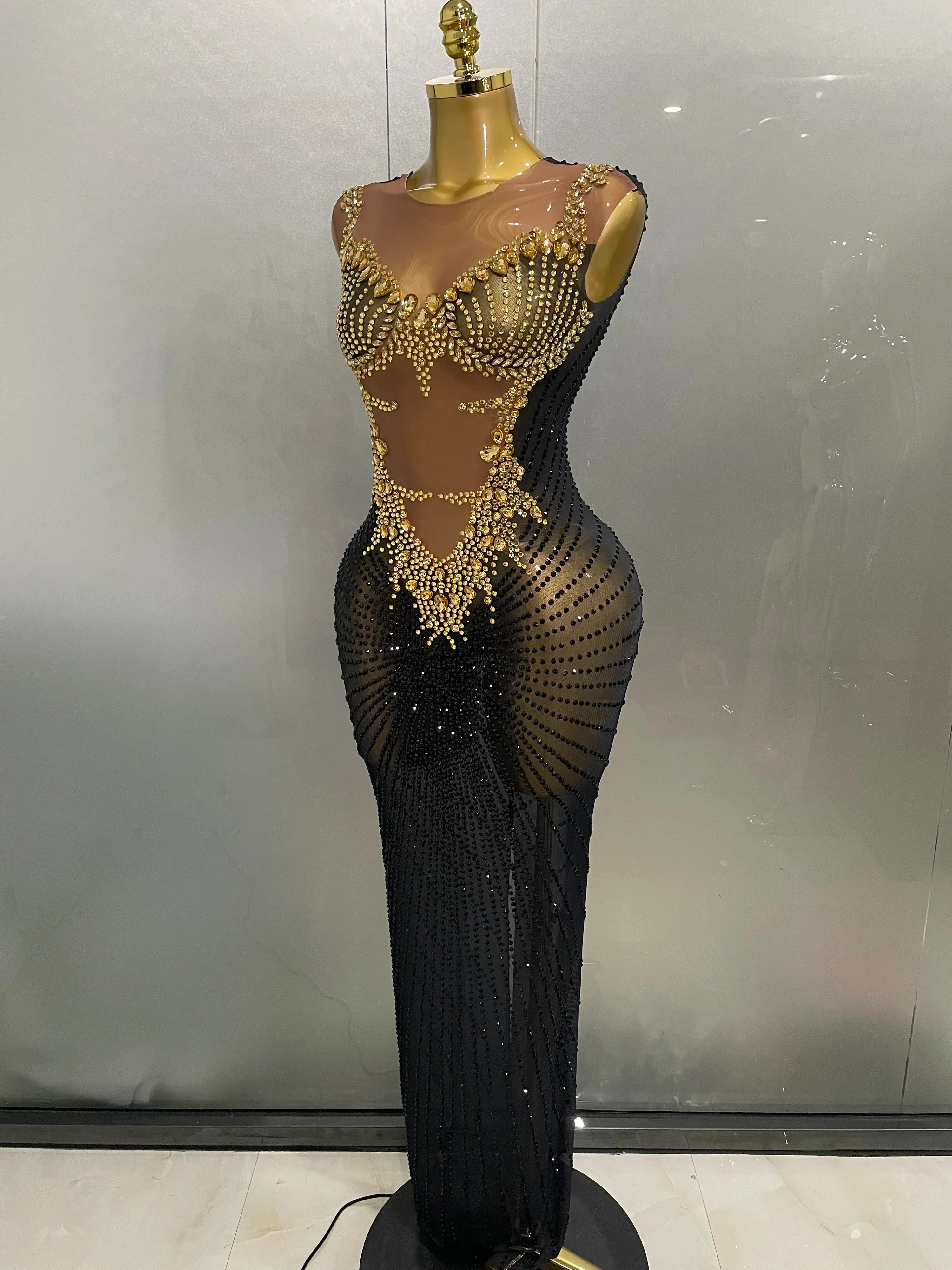 Sexy Sparkly Rhinestones Sleeveless Long Dress Women Birthday Celebrate Evening Photo Shoot Stage Performance Costume - Image 2