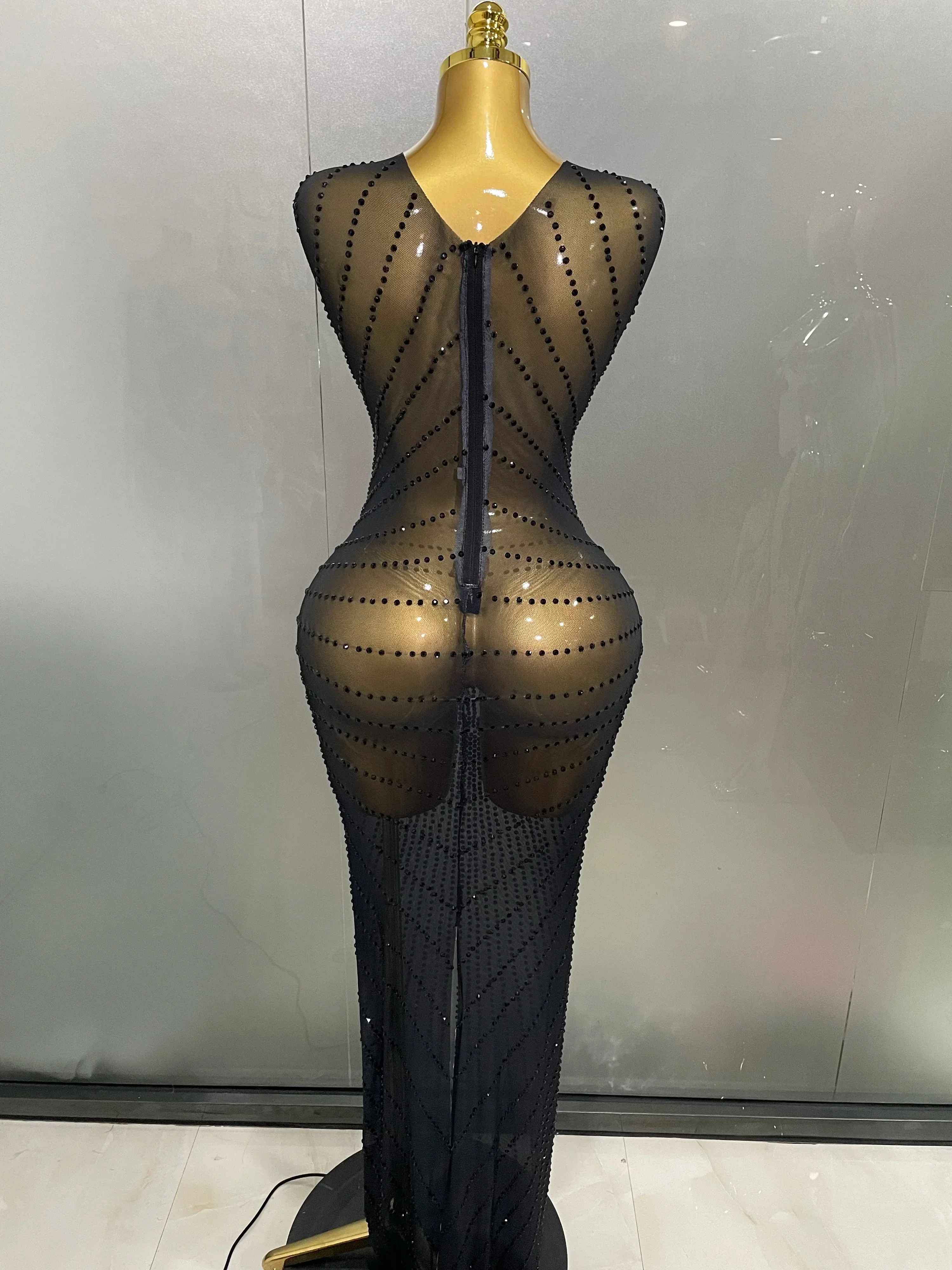 Sexy Sparkly Rhinestones Sleeveless Long Dress Women Birthday Celebrate Evening Photo Shoot Stage Performance Costume - Image 3