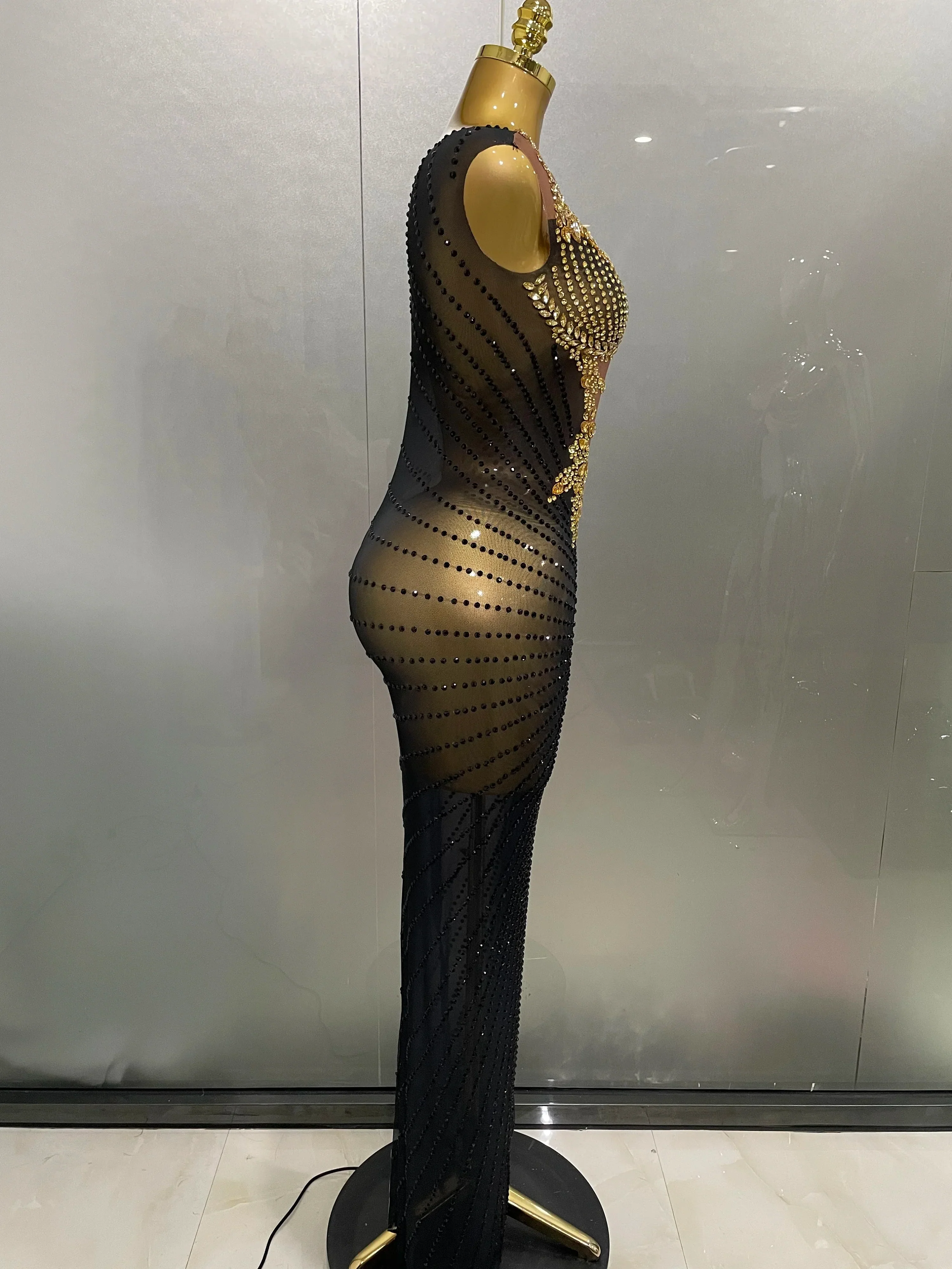 Sexy Sparkly Rhinestones Sleeveless Long Dress Women Birthday Celebrate Evening Photo Shoot Stage Performance Costume - Image 4