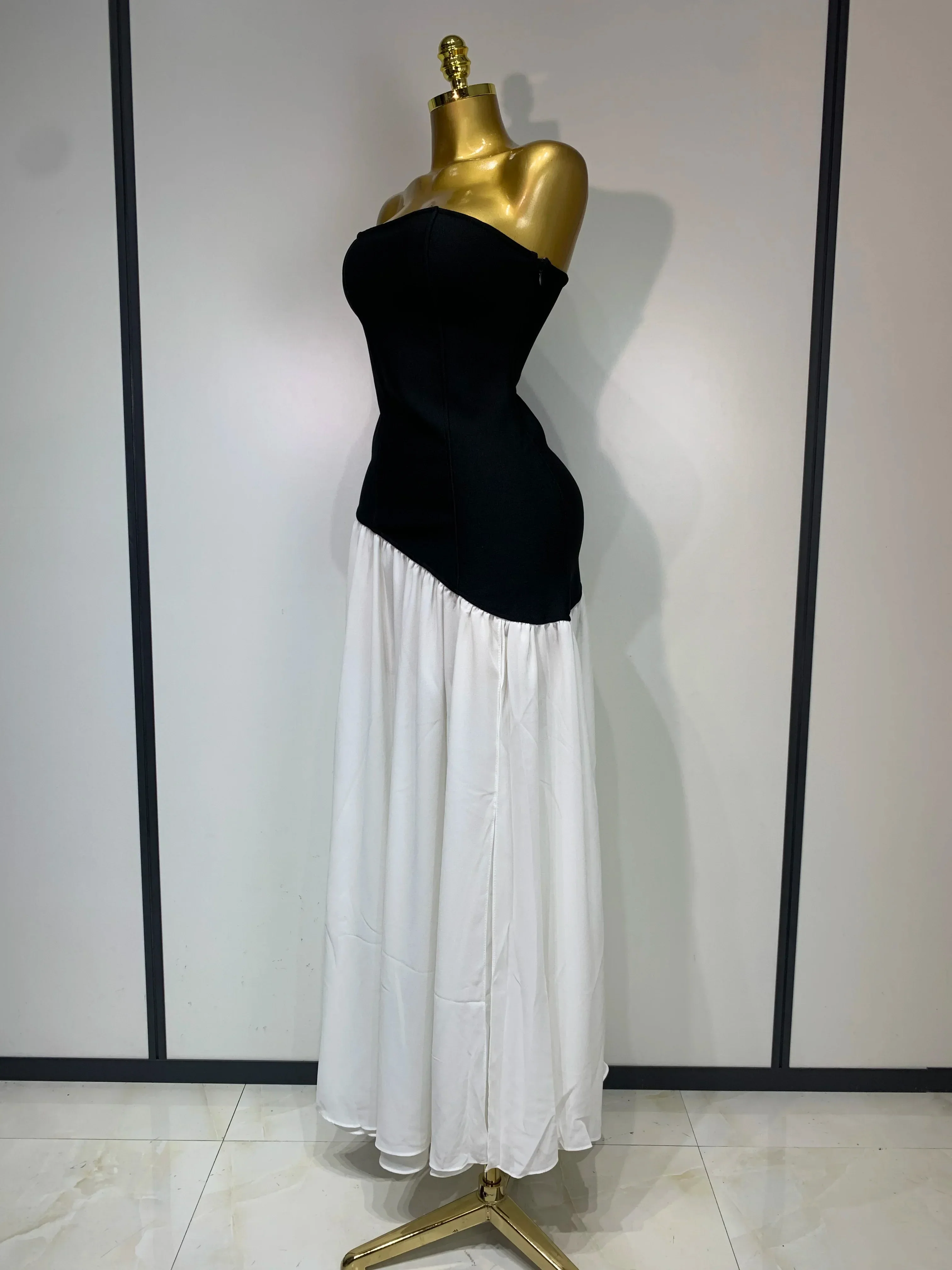 Sexy Strapless Backless Patchwork Maxi Long Bodycon Bandage Dress  Celebrity  Elegant Evening Party Luxury Birthday Dress - Image 2
