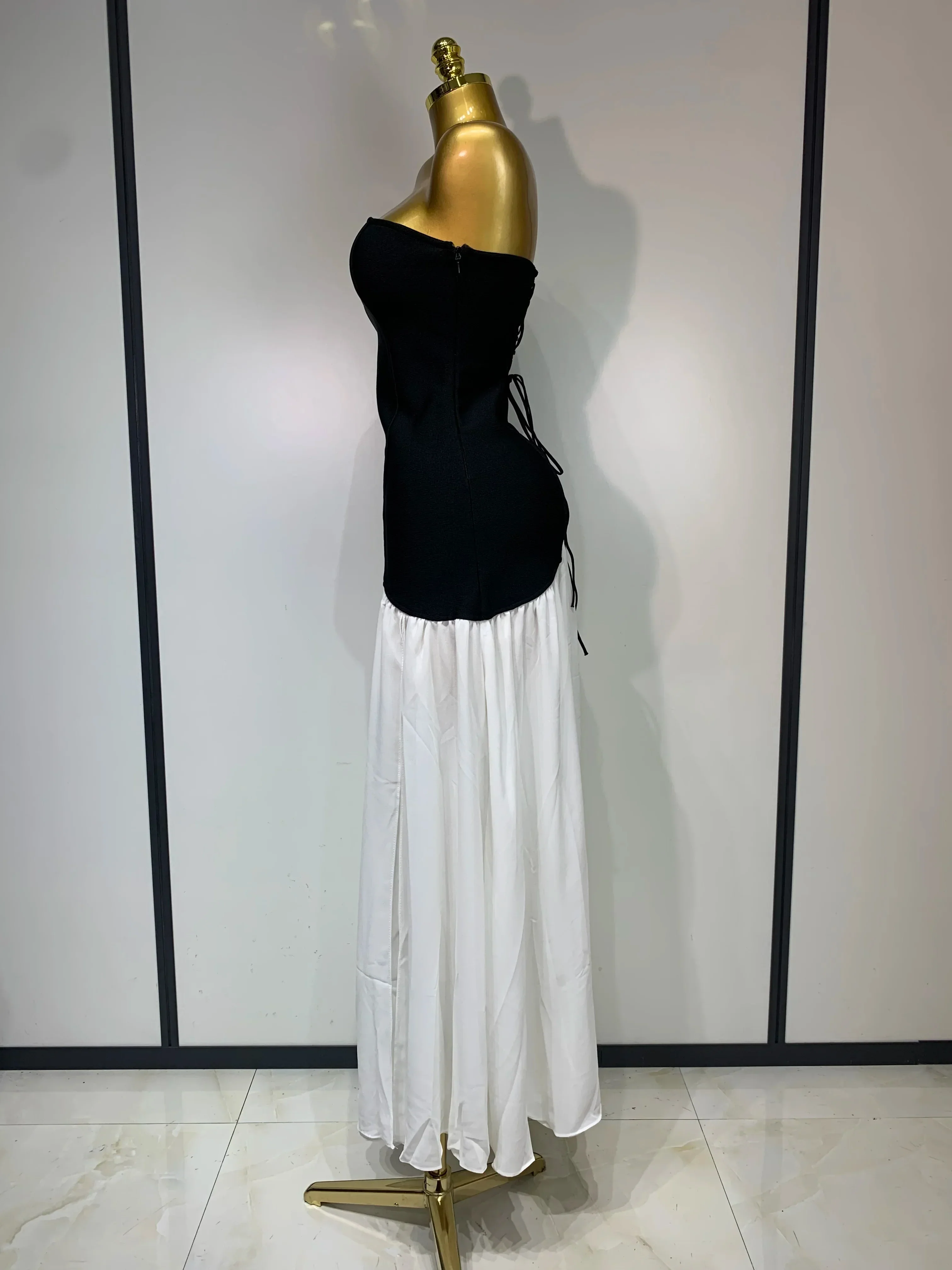 Sexy Strapless Backless Patchwork Maxi Long Bodycon Bandage Dress  Celebrity  Elegant Evening Party Luxury Birthday Dress - Image 3