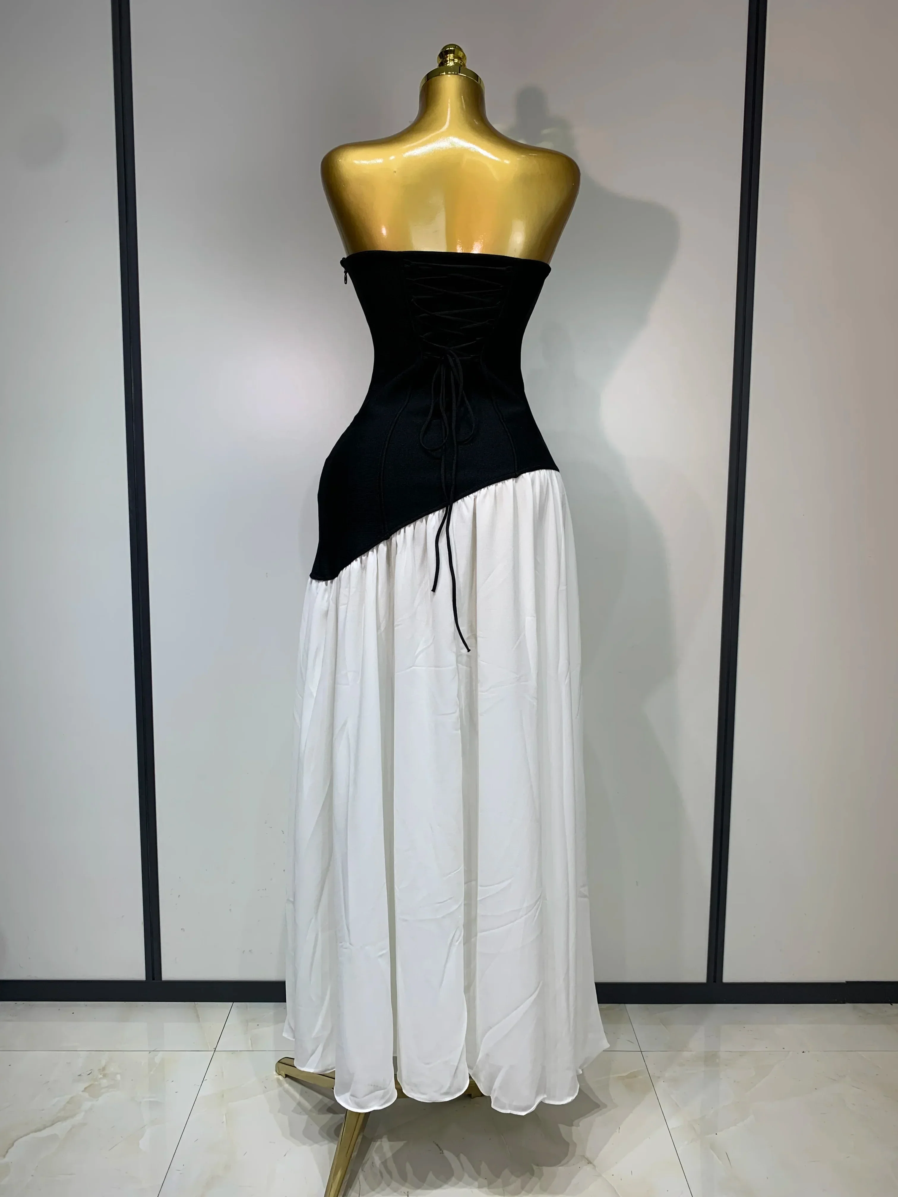 Sexy Strapless Backless Patchwork Maxi Long Bodycon Bandage Dress  Celebrity  Elegant Evening Party Luxury Birthday Dress - Image 4
