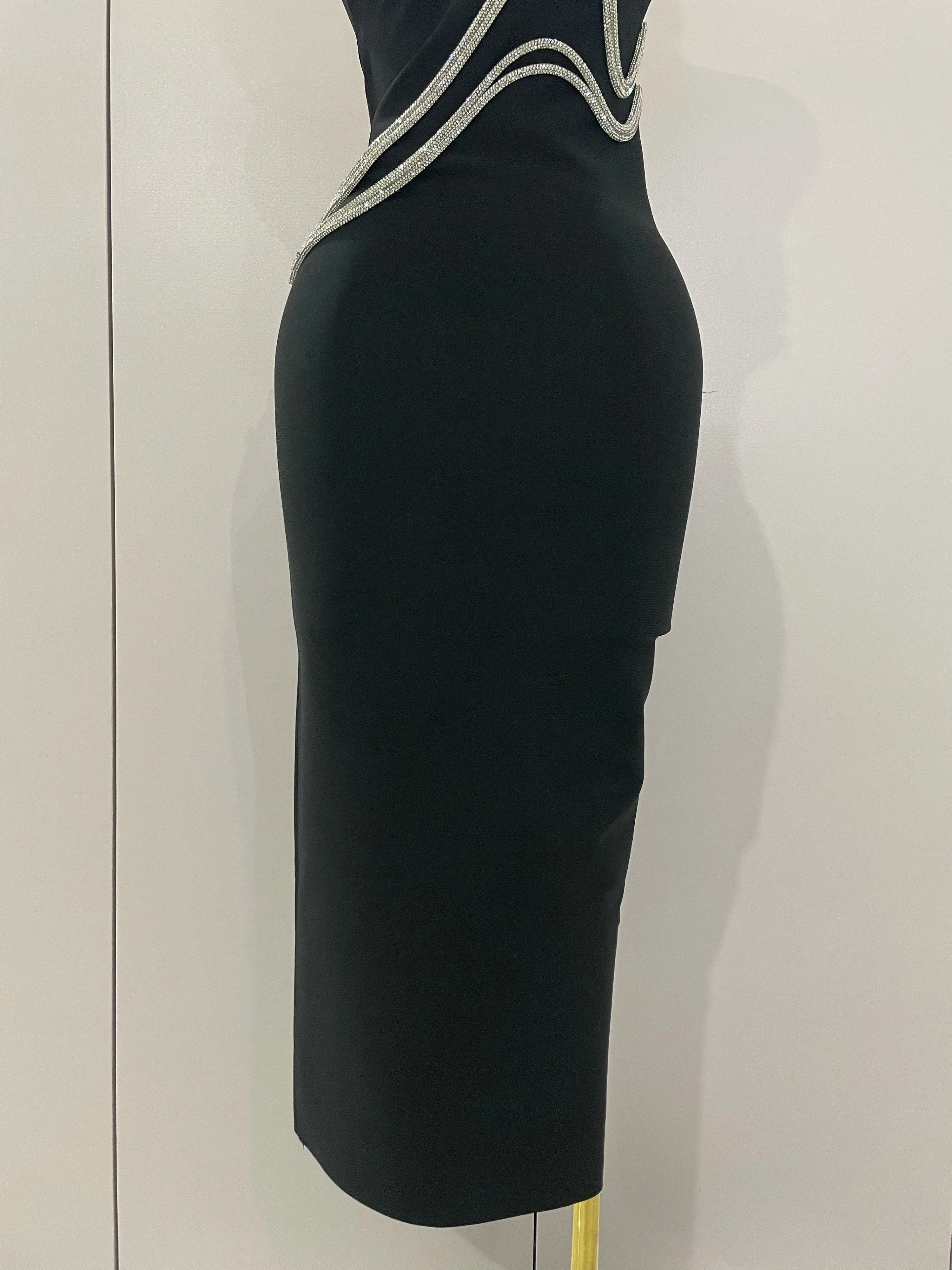 Sexy Strapless Diamond Lines Bodycon Bandage Long Dress  Women Celebrity Red Carpet Elegant Evening Birthday Party Dresses - Image 3