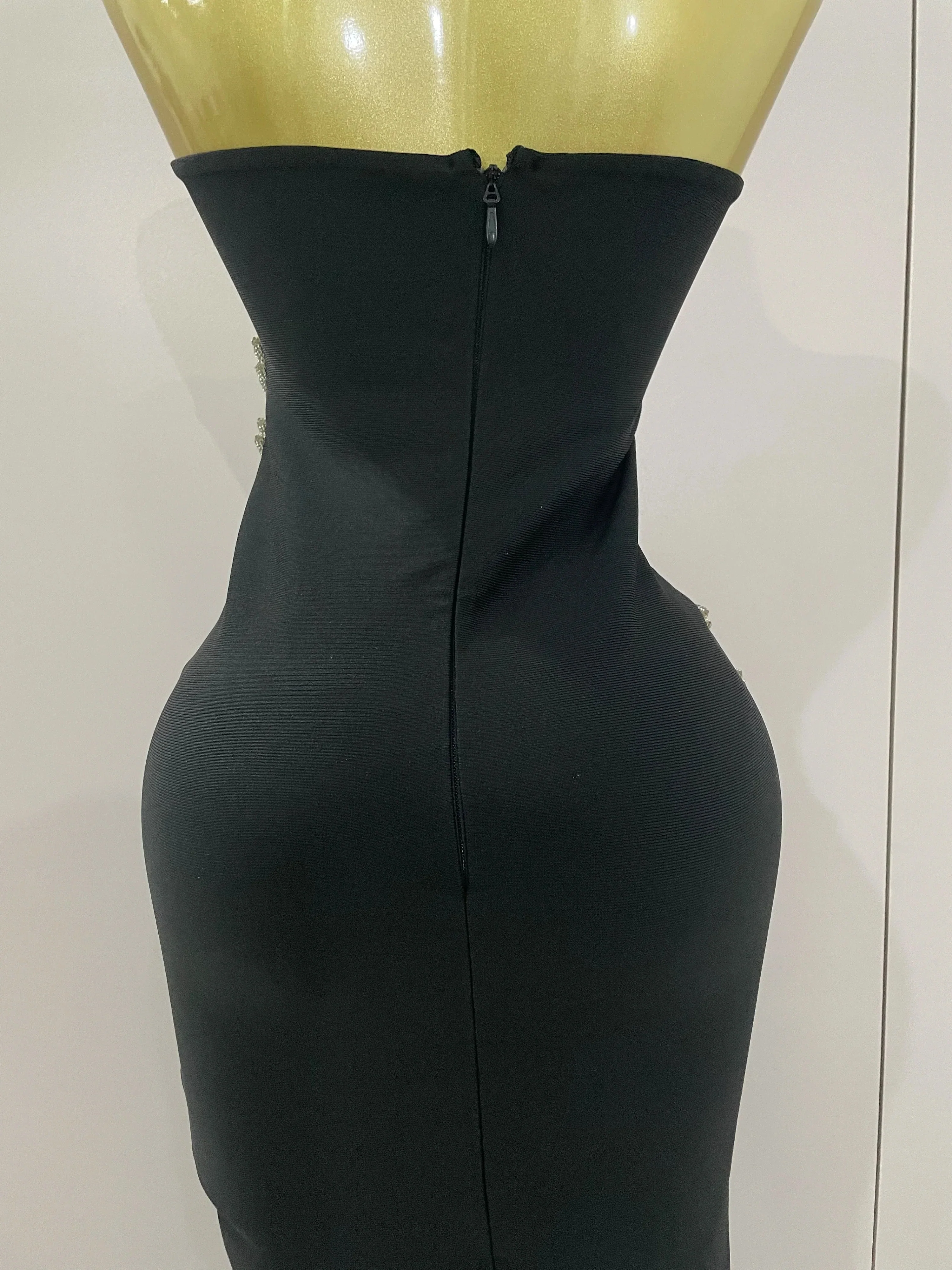 Sexy Strapless Diamond Lines Bodycon Bandage Long Dress  Women Celebrity Red Carpet Elegant Evening Birthday Party Dresses - Image 4