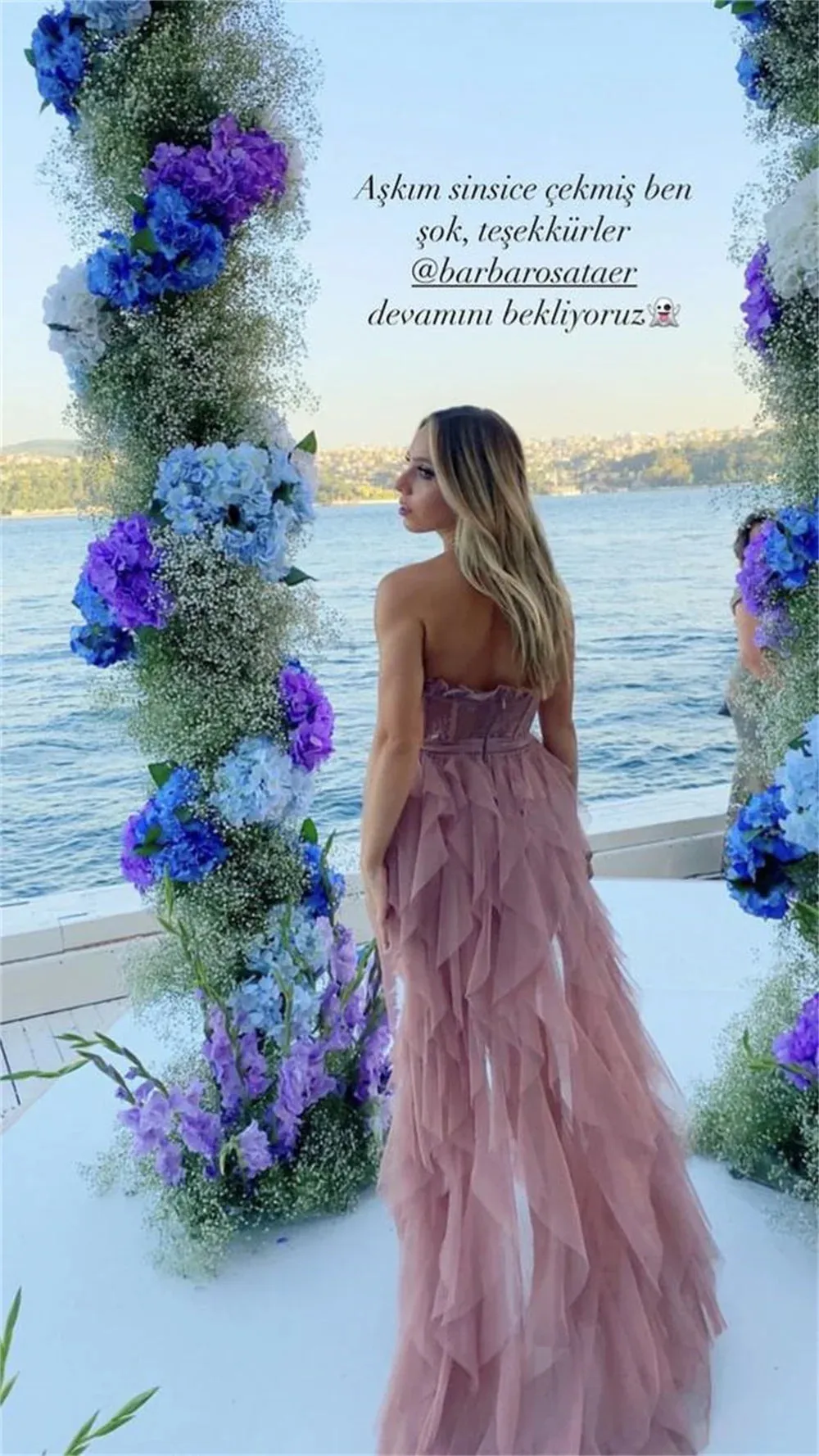 Sexy Strapless Edge Curl فساتين السهرة Glaring Dusty Pink Vestidos De Noche Lace On Chest Side High Split Prom Dress - Image 2