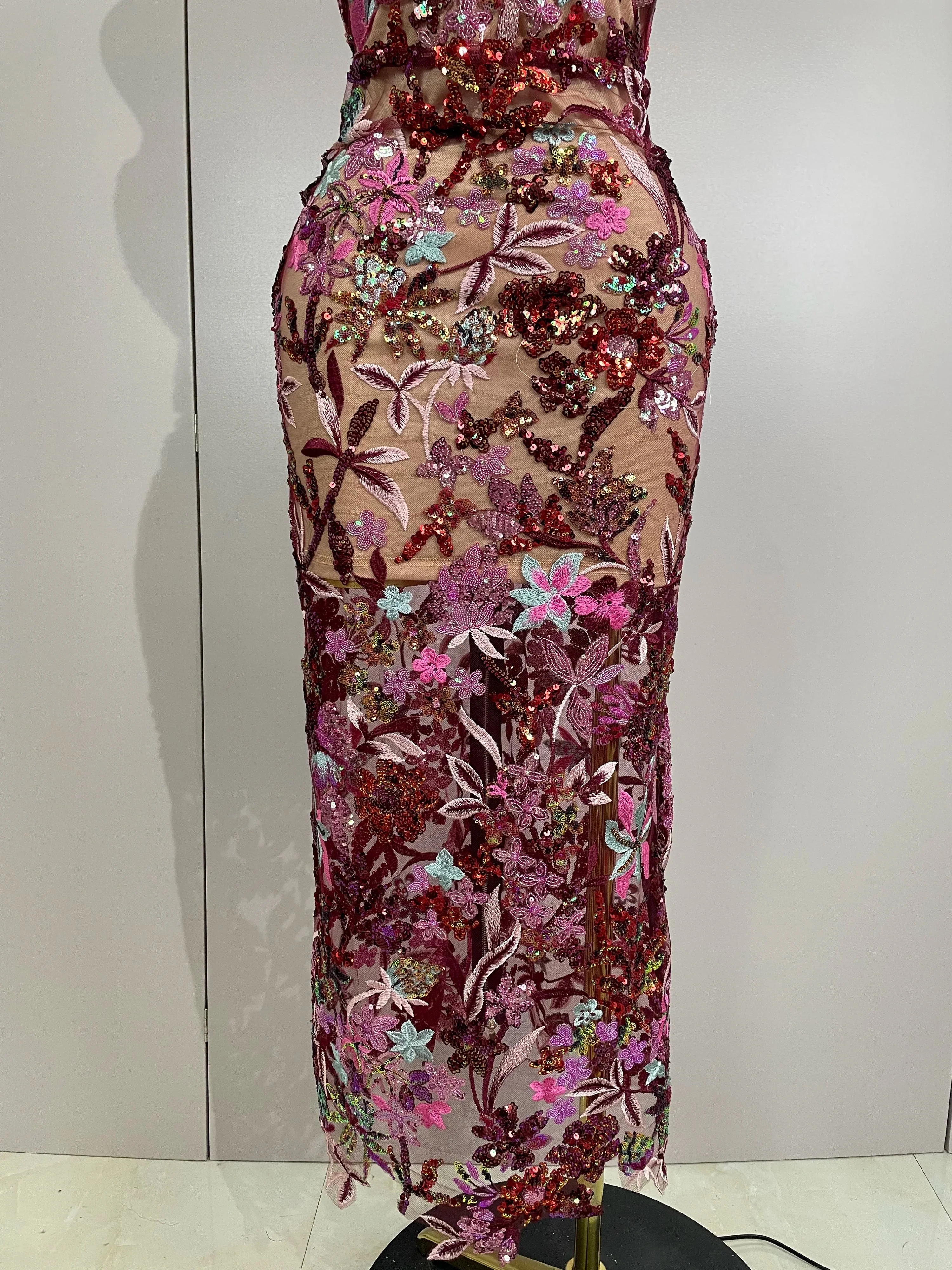 Sexy Strapless Floral Sequin Long Dress  Women Sequins Flower Backless Long Slim Dress Evening Party Runway Gown Dress - Image 6