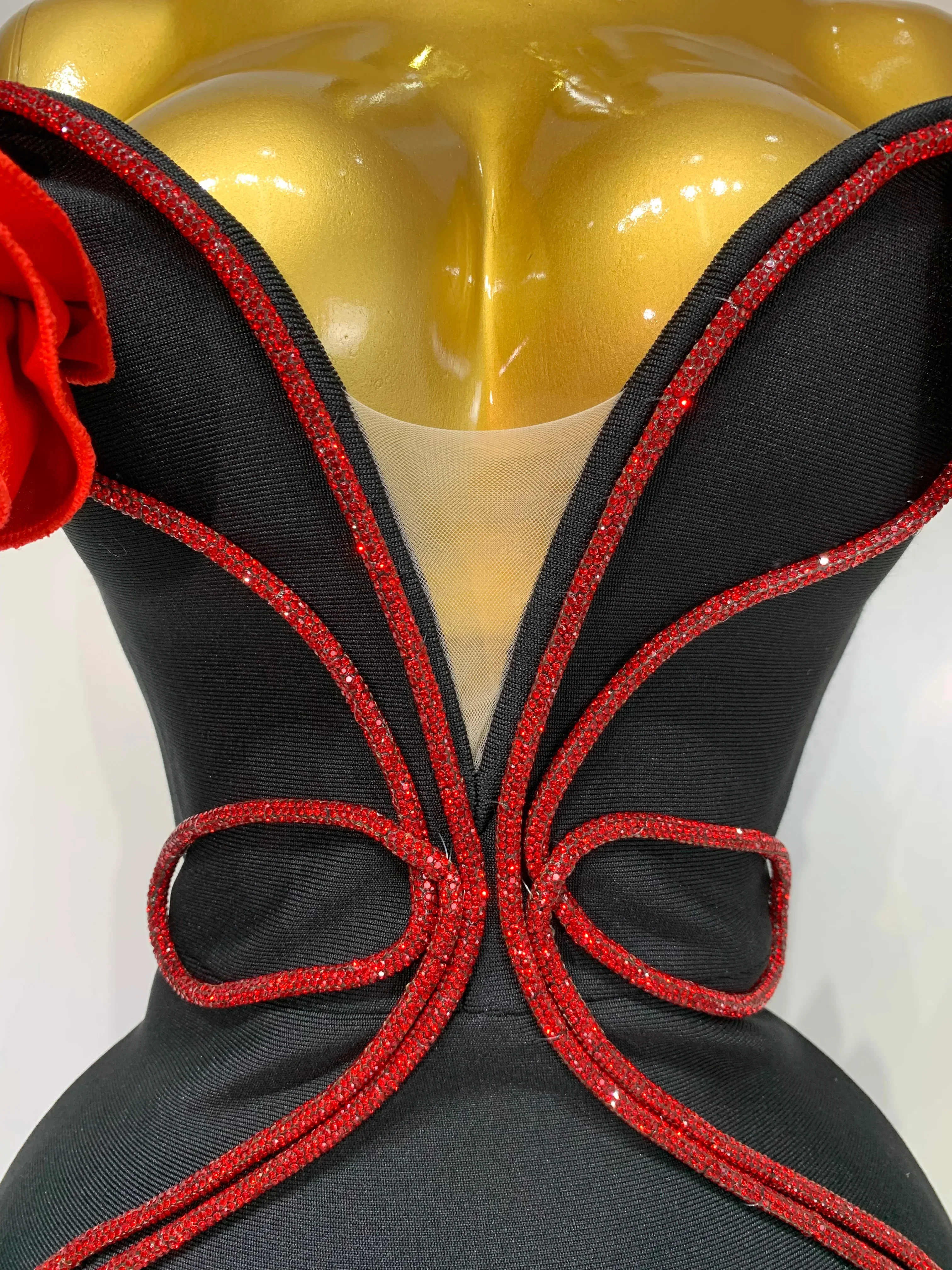 Sexy Strapless Flower Appliques Sexy Diamond Bodycon Bandage Mermaid Dress Celebrity Evening Runway Party Club Birthday Dress - Image 6