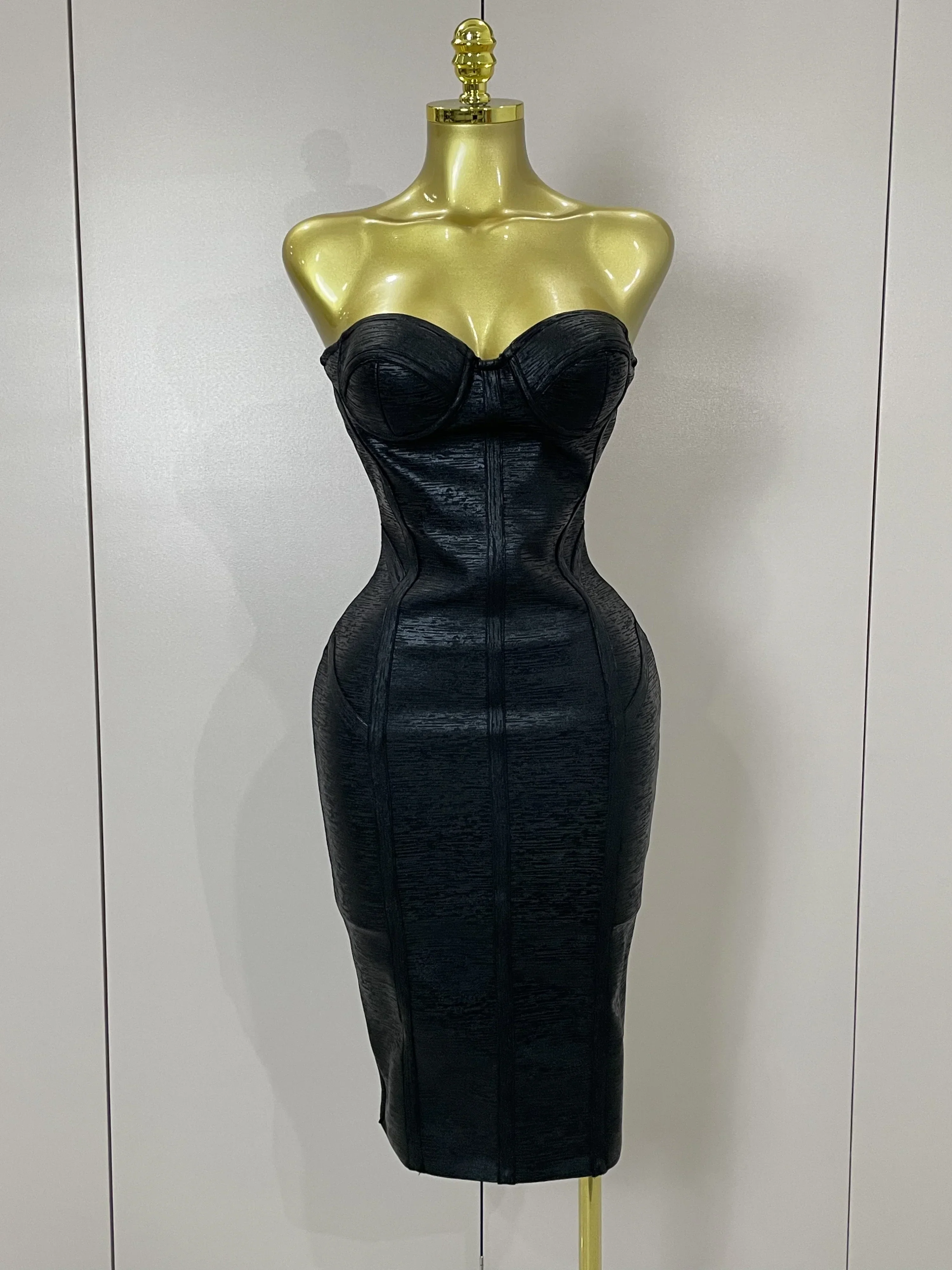 Sexy Strapless Gold Black Foil Color Bodycon Bandage Dress Women Fashion Celebrate Evening Party Luxury Birthday Dresses