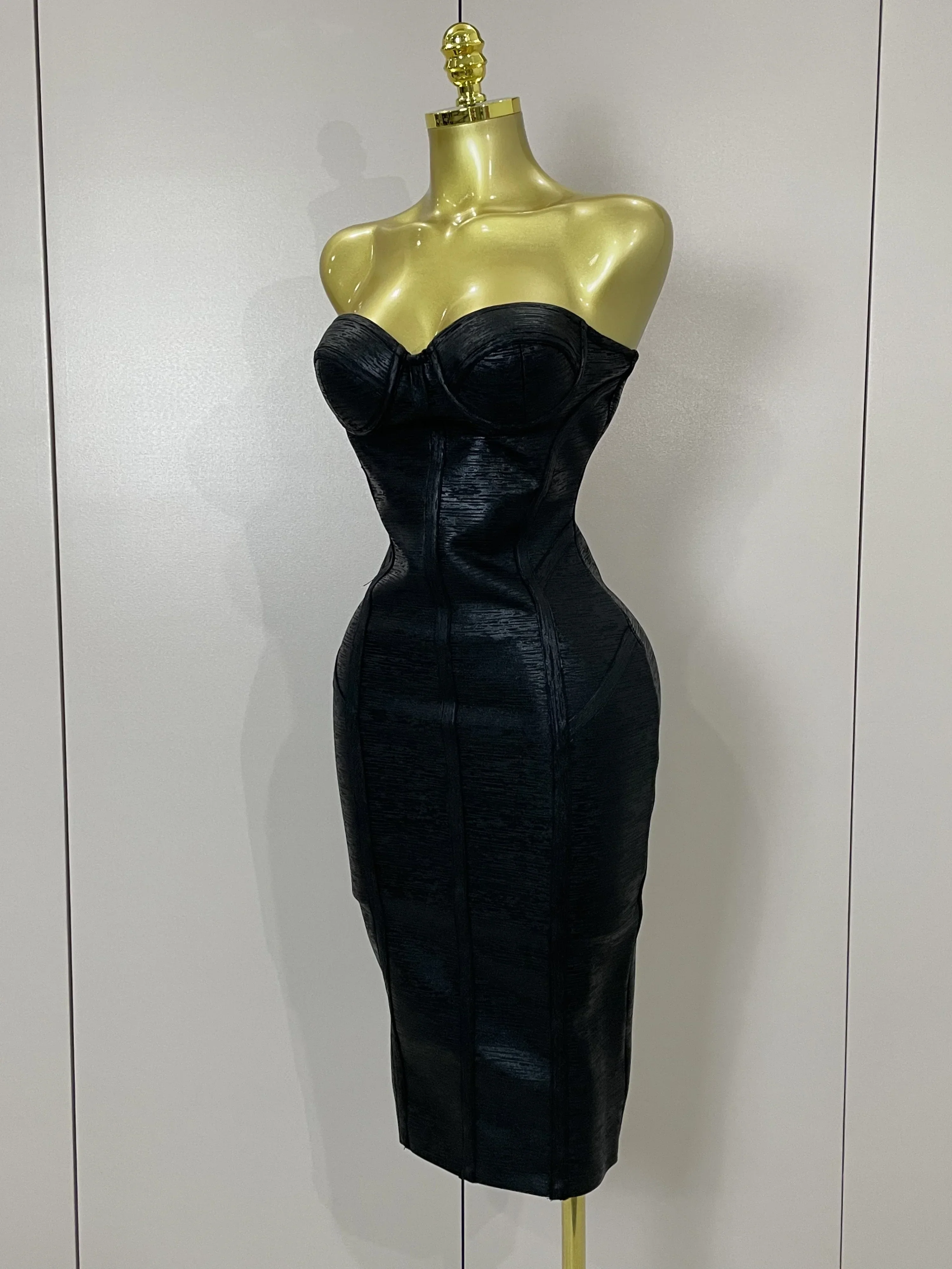 Sexy Strapless Gold Black Foil Color Bodycon Bandage Dress Women Fashion Celebrate Evening Party Luxury Birthday Dresses - Image 2