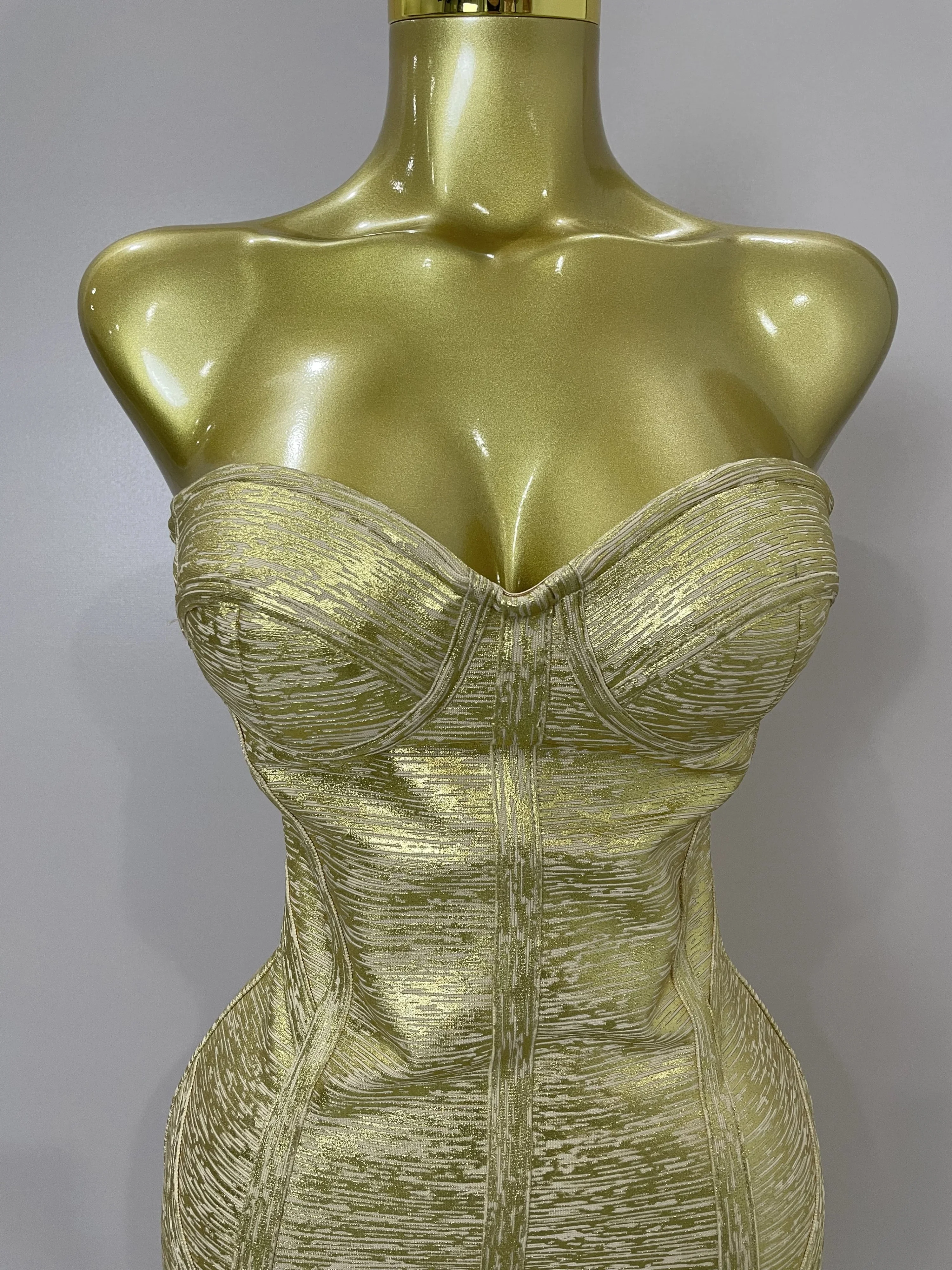 Sexy Strapless Gold Black Foil Color Bodycon Bandage Dress Women Fashion Celebrate Evening Party Luxury Birthday Dresses - Image 5