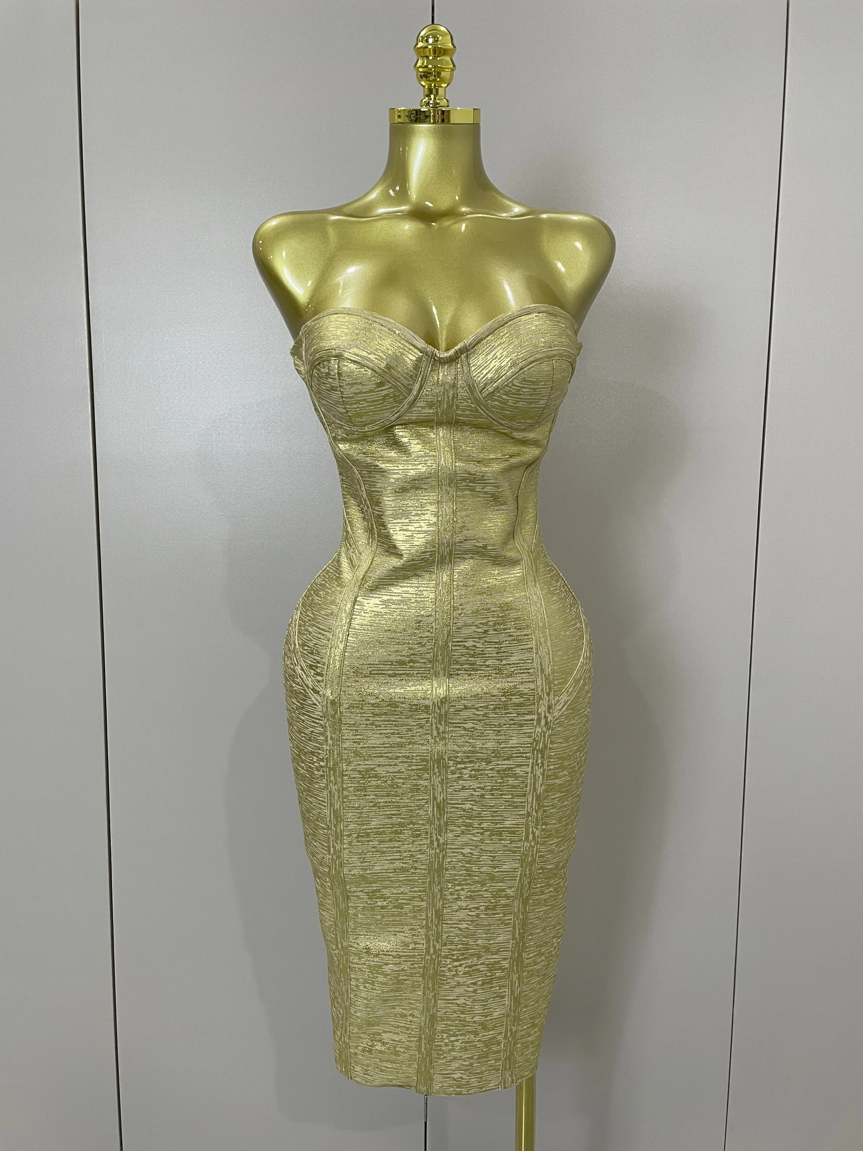 Sexy Strapless Gold Black Foil Color Bodycon Bandage Dress Women Fashion Celebrate Evening Party Luxury Birthday Dresses - Image 6