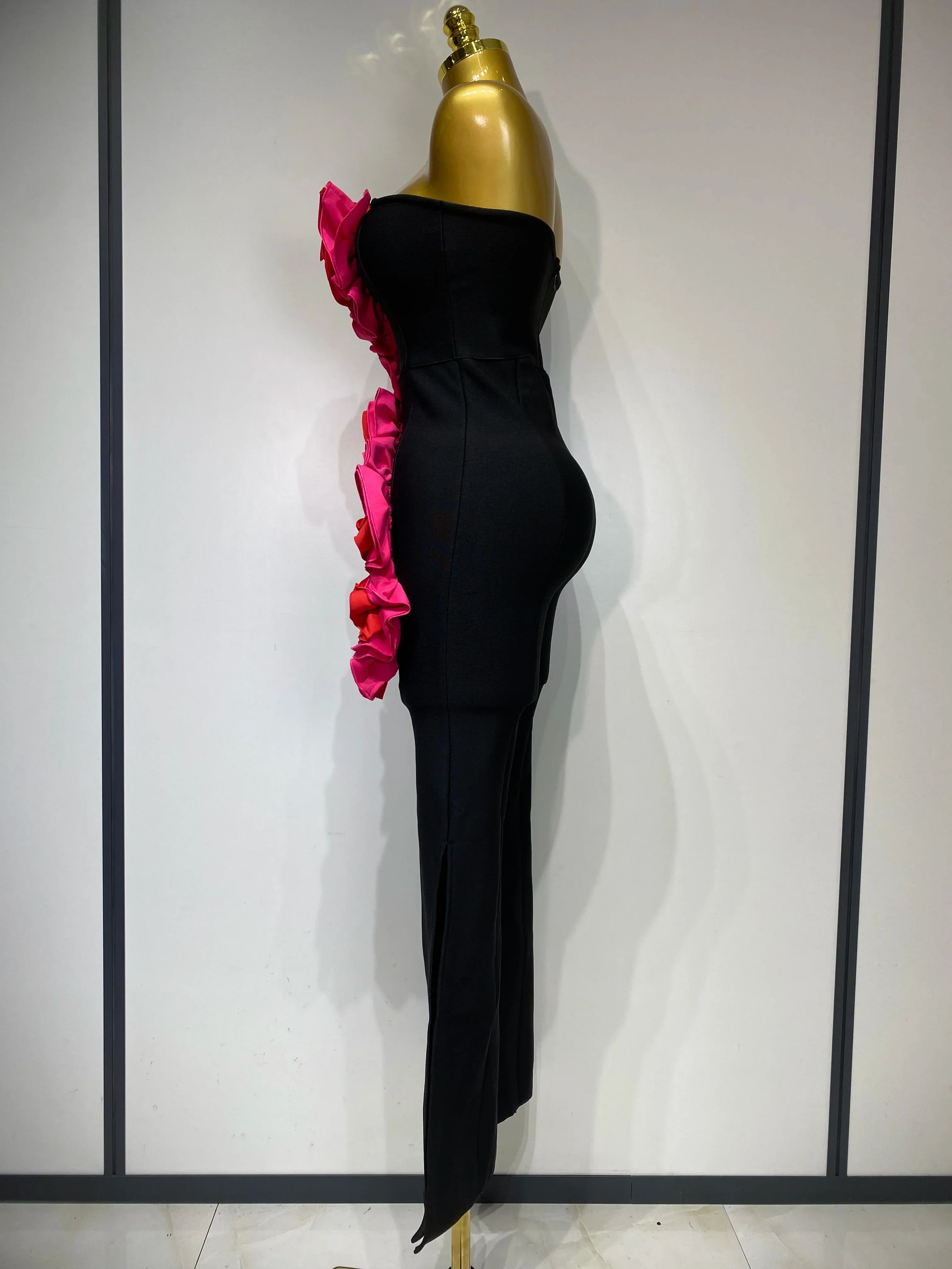 Sexy Strapless Ruffle Black Bodycom Bandage Jumpsuit Fashion High Street Woman Evening Party Elegant Luxury Birthday Rompers - Image 3