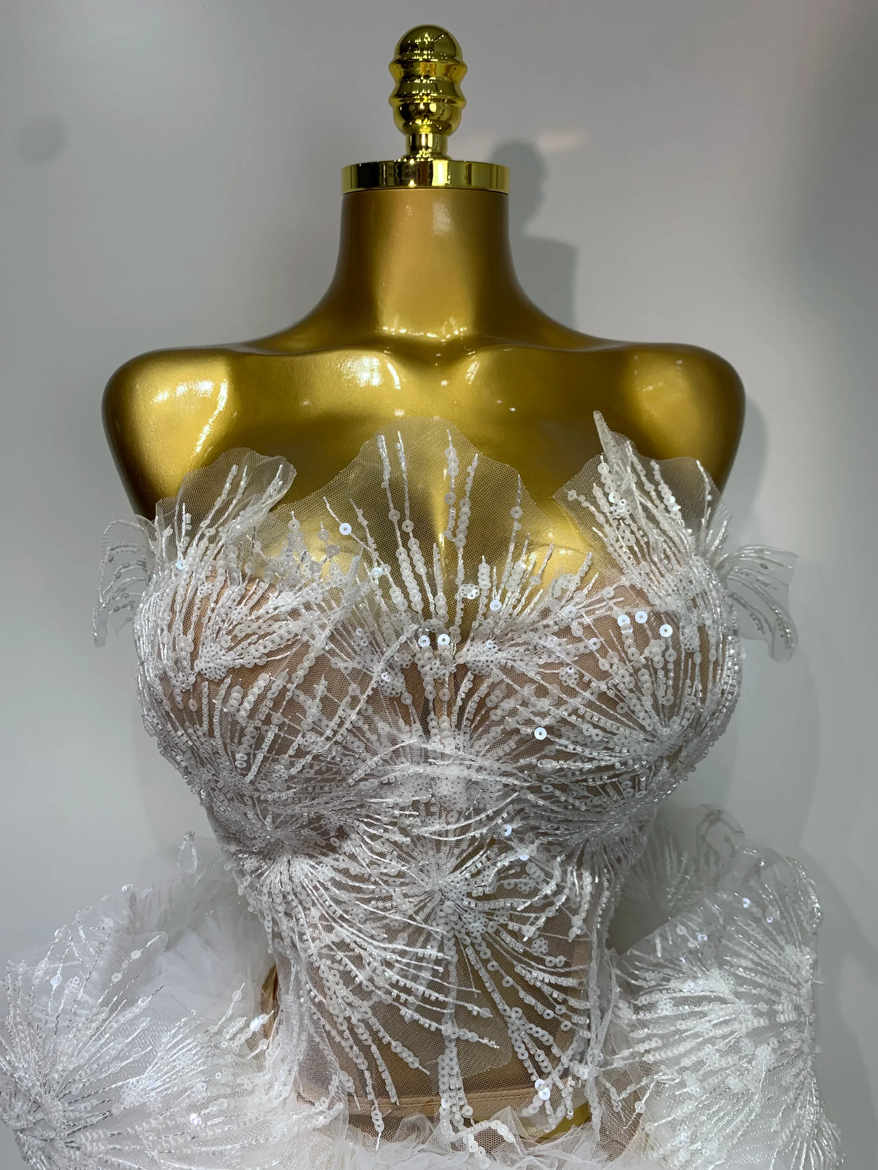 Sexy Strapless Tops Mesh Mini Skirt Two Piece Set Women Evening Party Nightclub Singer Stage Costume Luxury Birthday Gown - Image 5